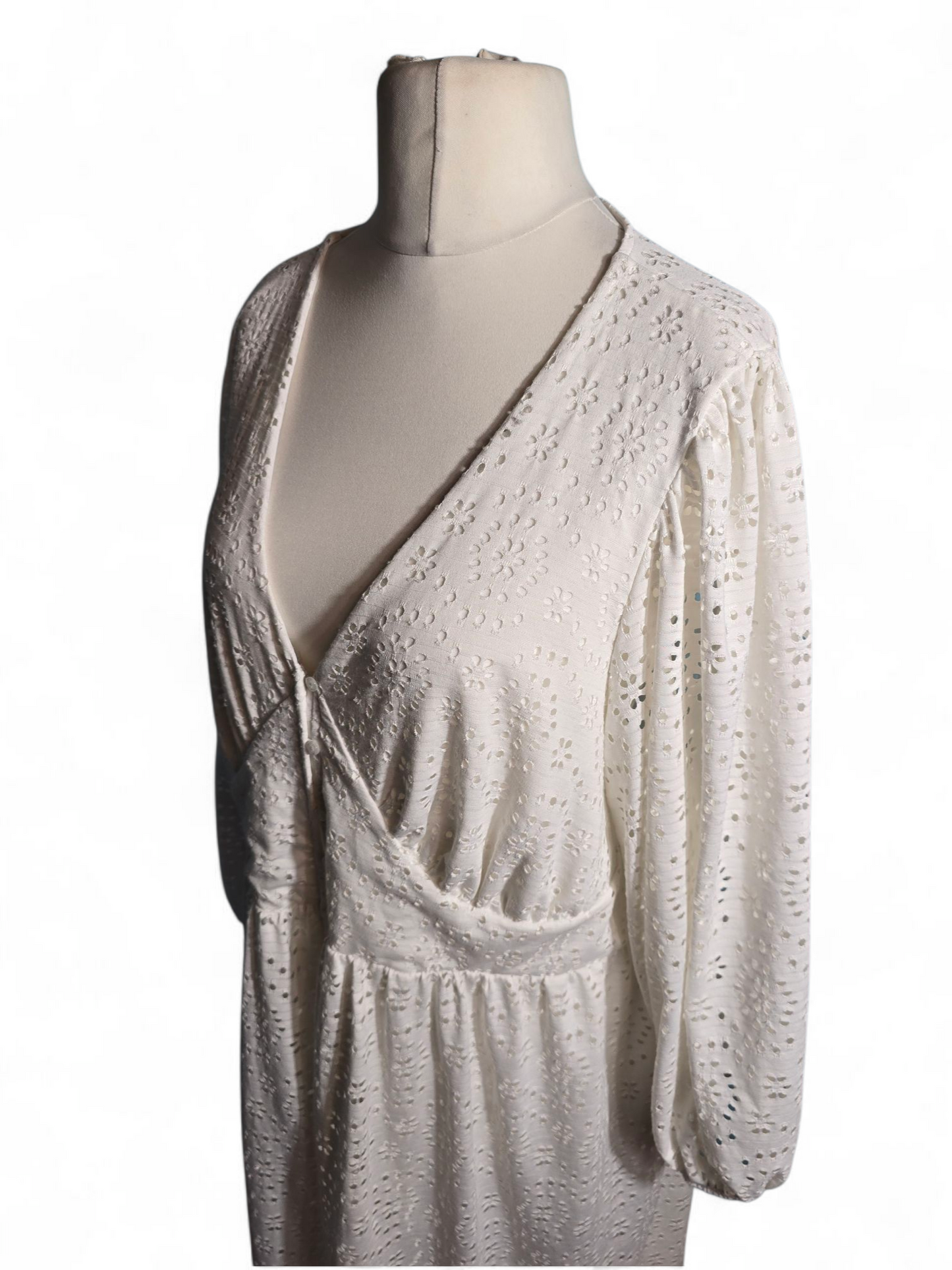 River Island Plus White Crochet Maxi Dress – Size 22, Long Sleeve, V-Neck, Lined, Sheer Detail