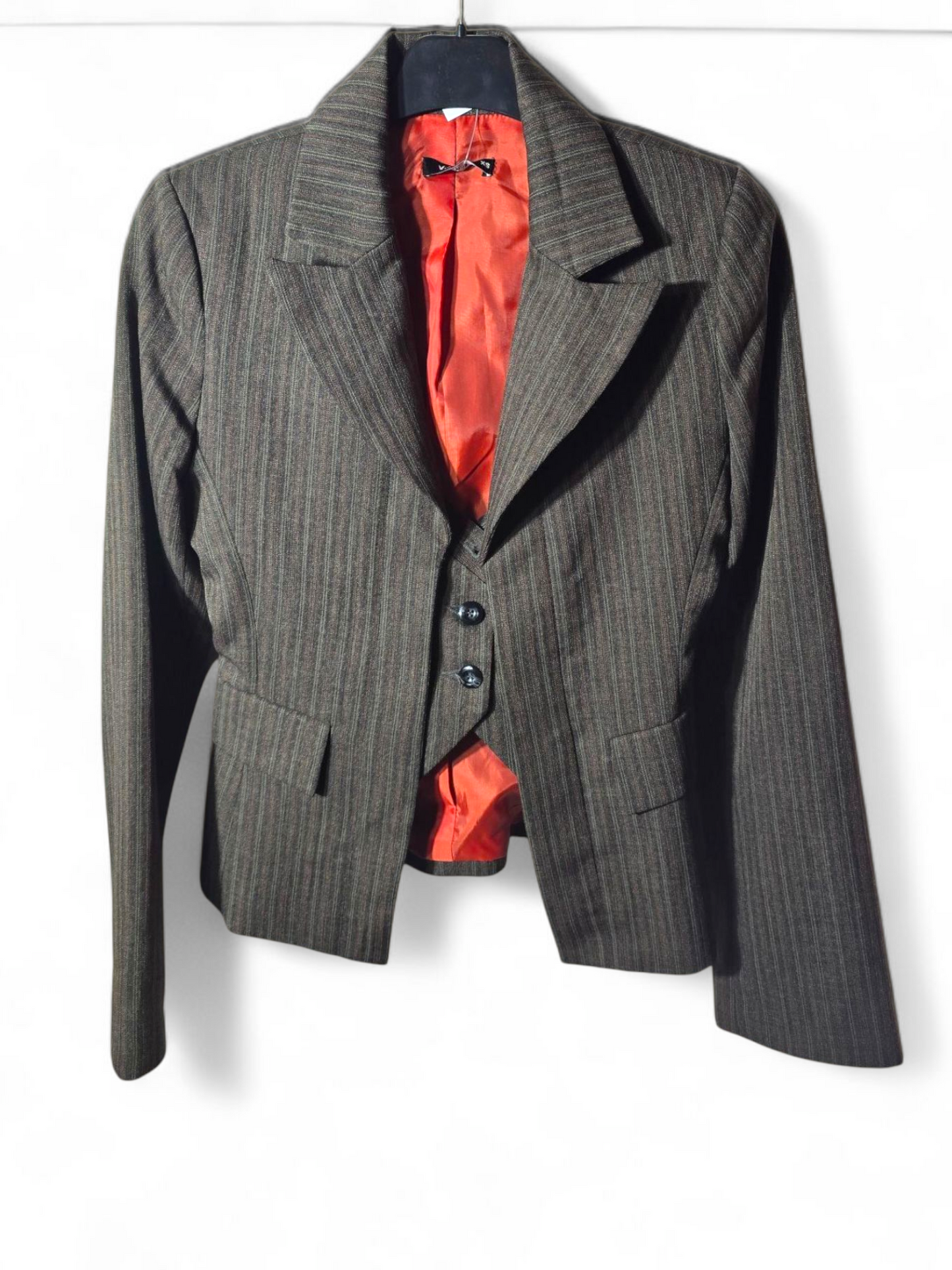 Vila Grey & Burnt Orange Pinstriped Long Sleeved Blazer With Waistcoat Size XS size 6/8