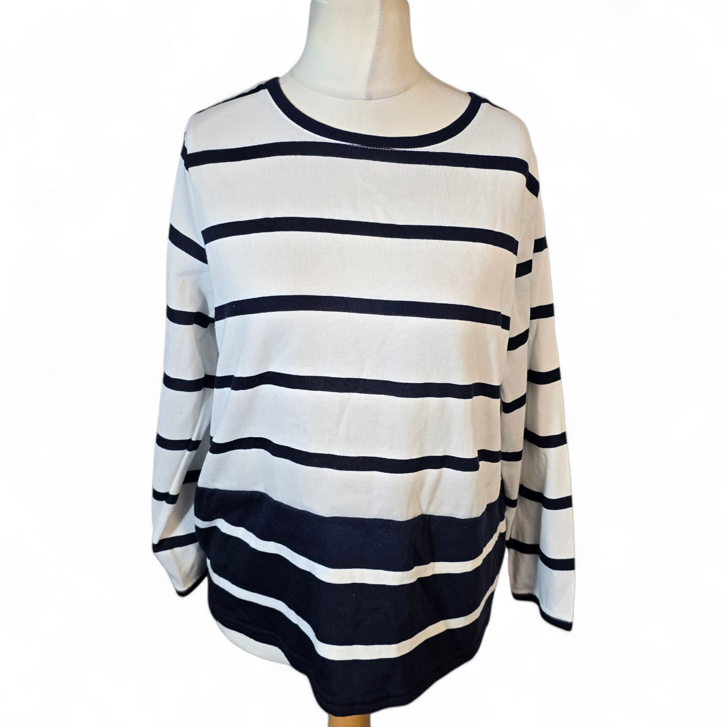 Bonmarché White & Navy Striped Lightweight Jumper – Size 14