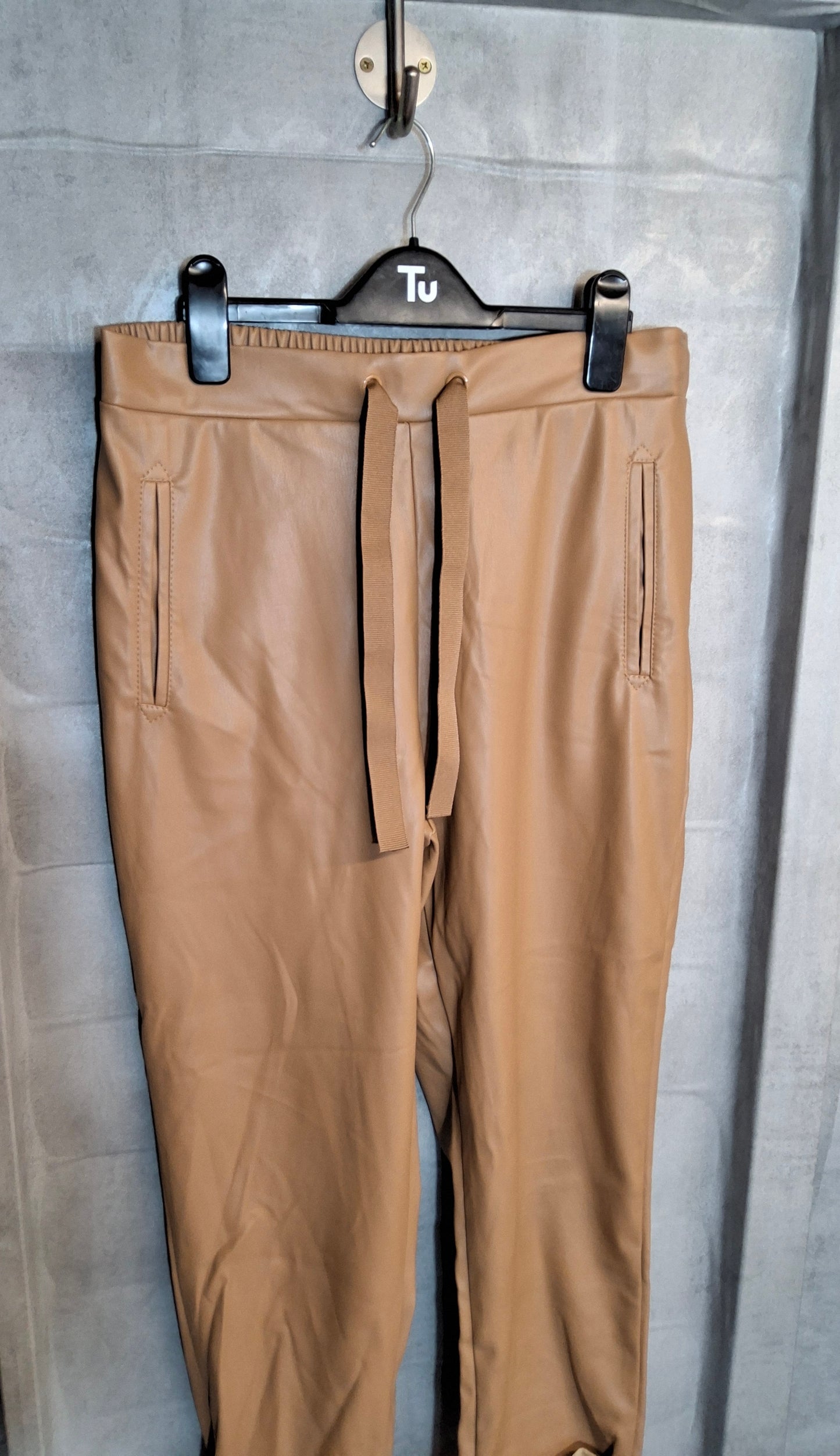 Primark Tan Faux Leather Trousers – Size 14 – High Waist – Pockets – NWT RRP £15