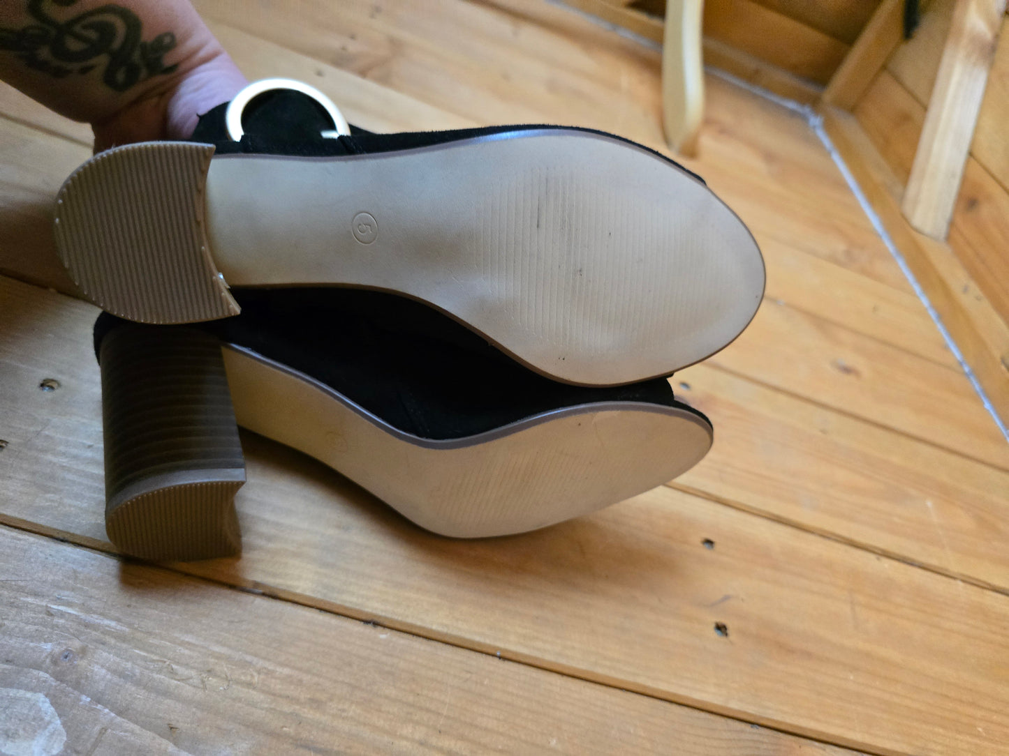 George Black Open Toe & Open Back Heeled Sandals | Zip Closure | Buckle Detail | 8cm Heel | UK 5