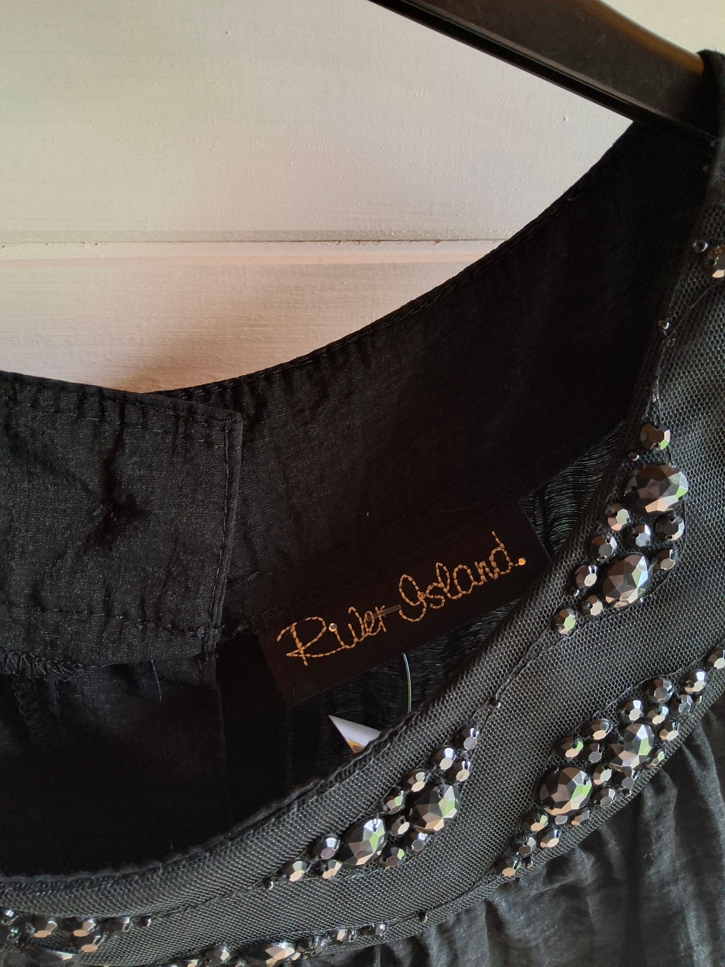 Y2K River Island Black Beaded Top – Button Back