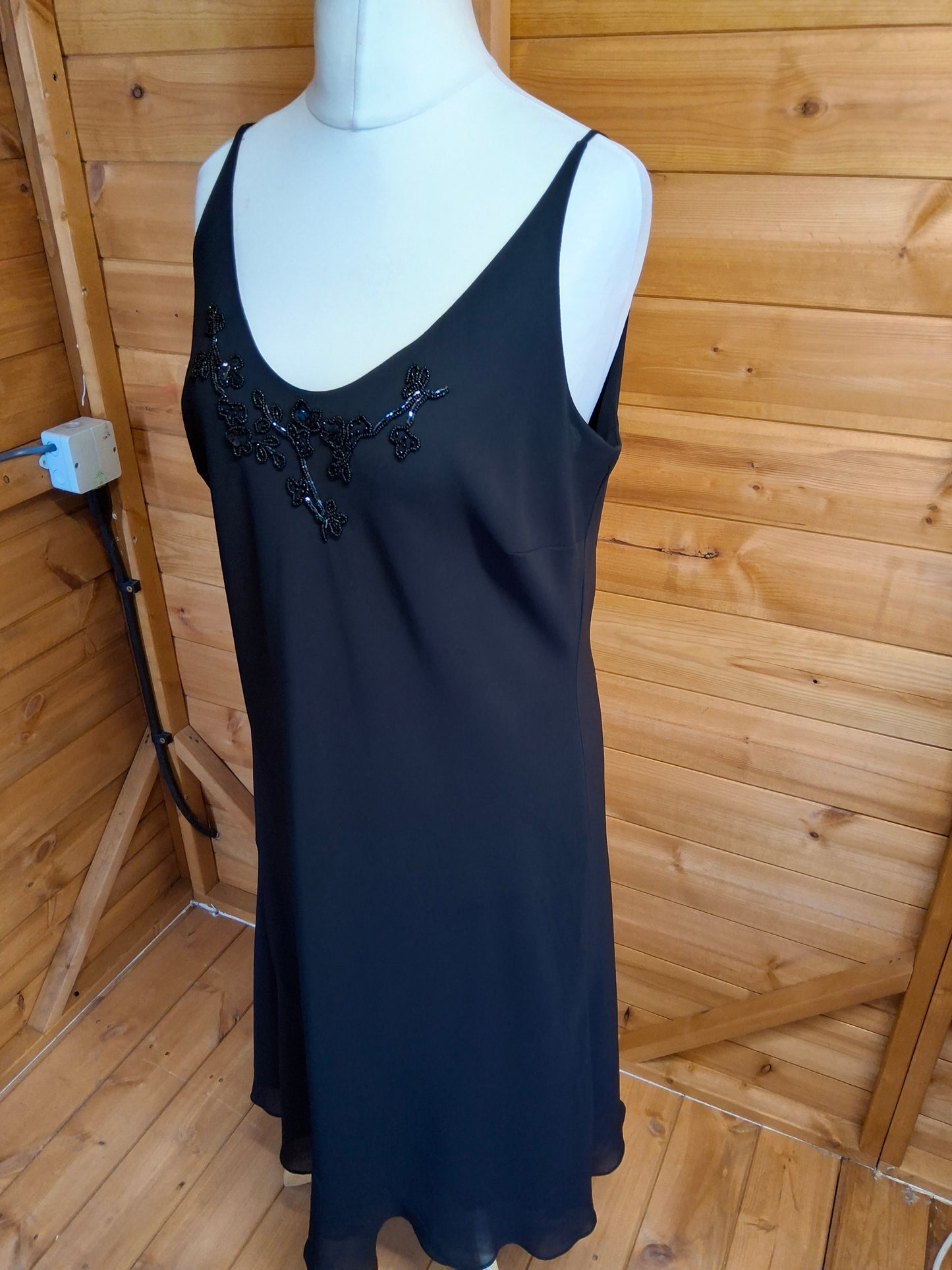 90s/Y2K Black Slip Dress Size 18 | Beaded Detail | Lined