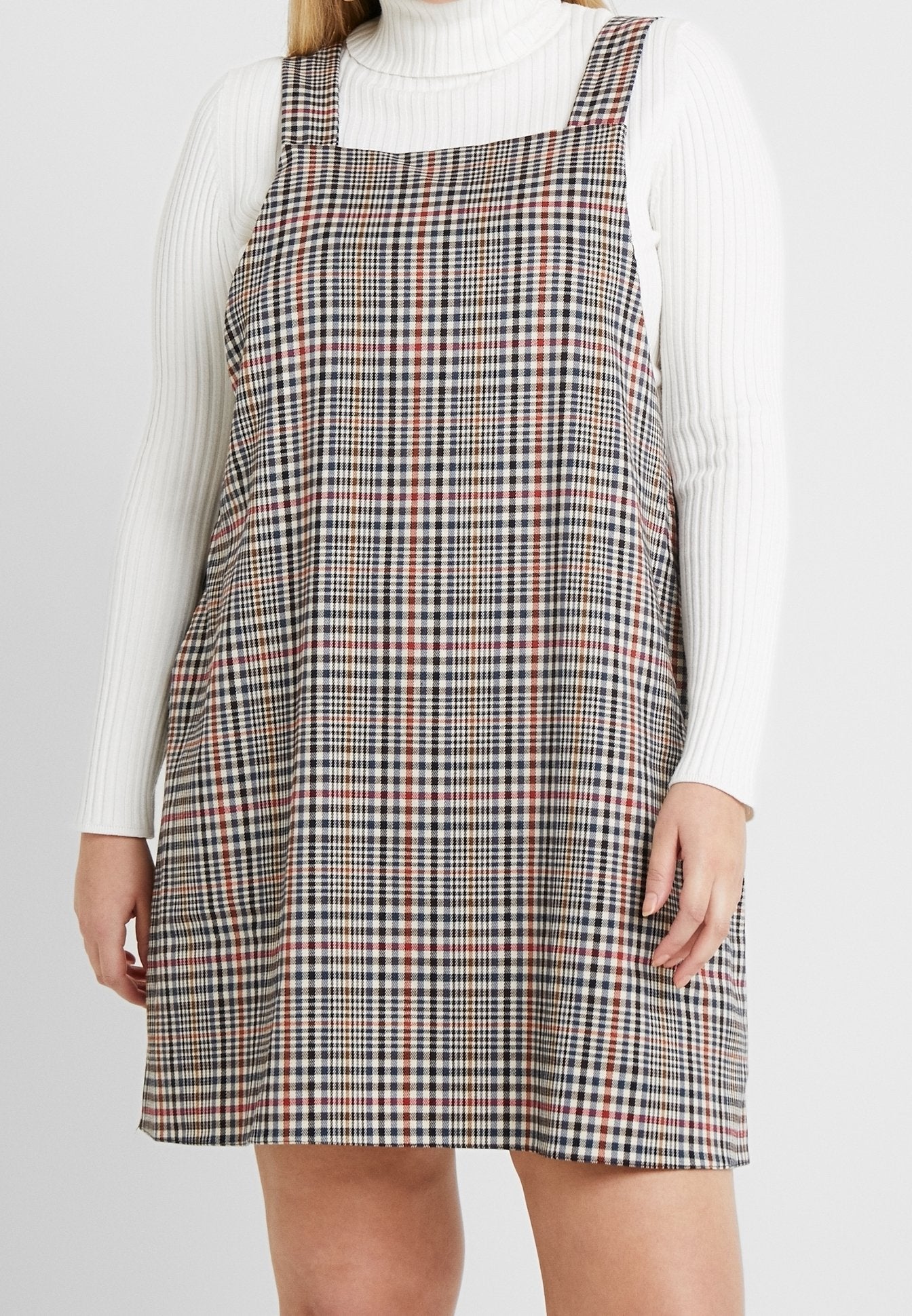 New Look Beige & Brown Checked Pinafore Dress β Size 26 β NWT