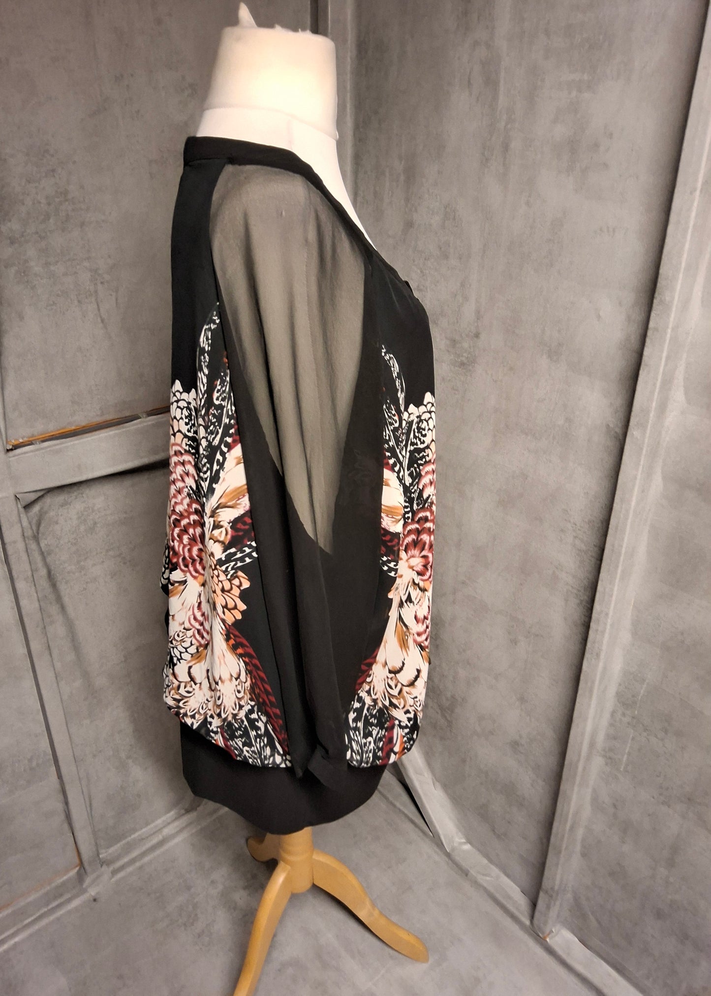 Star by Julien Macdonald Black Floral Lace-Up Blouse β Size 24 β Sheer & Floaty
