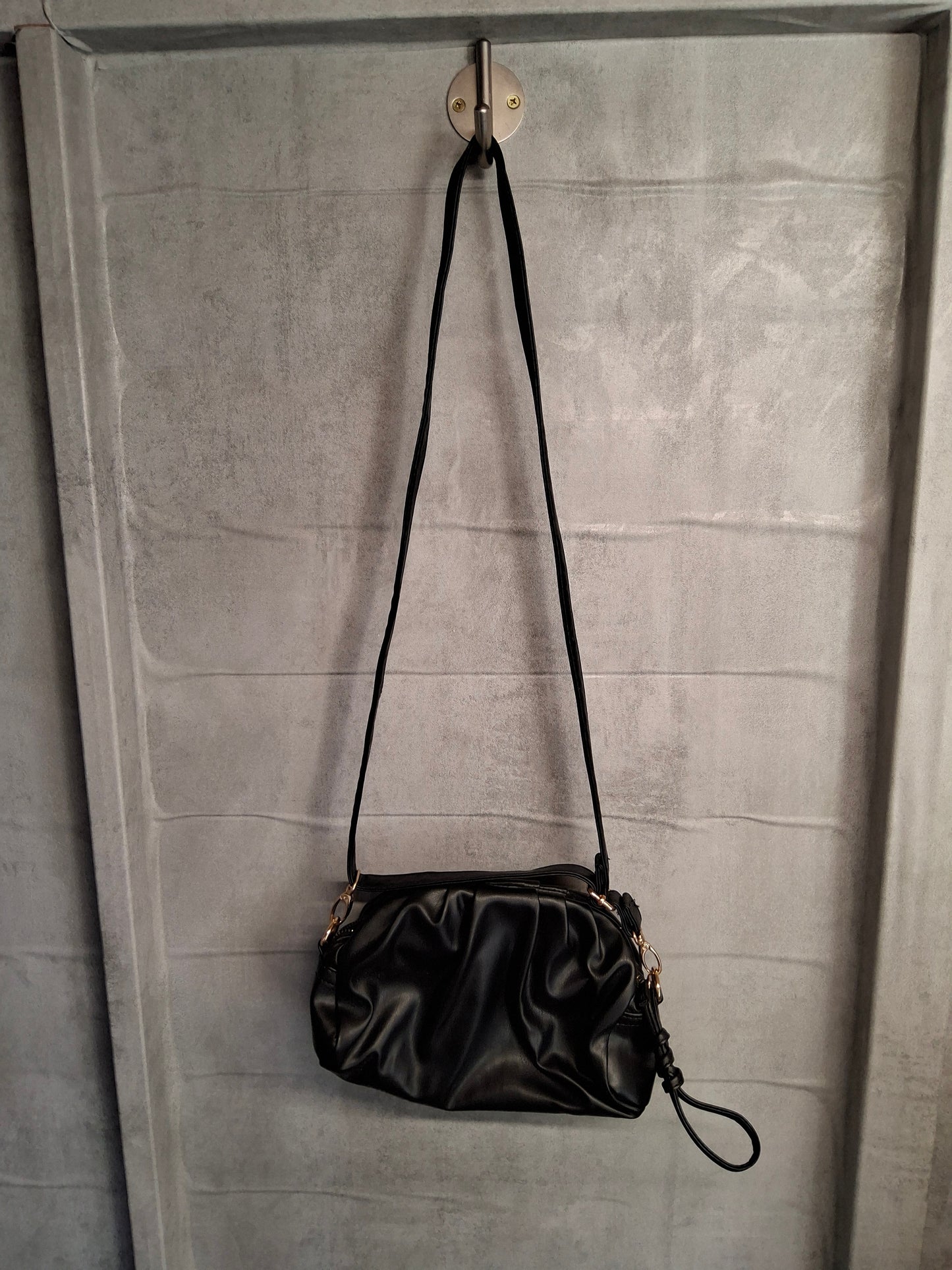 Matalan Black Pleated Shoulder Bag – Adjustable Strap, Zip & Popper Closure, 24x18cm