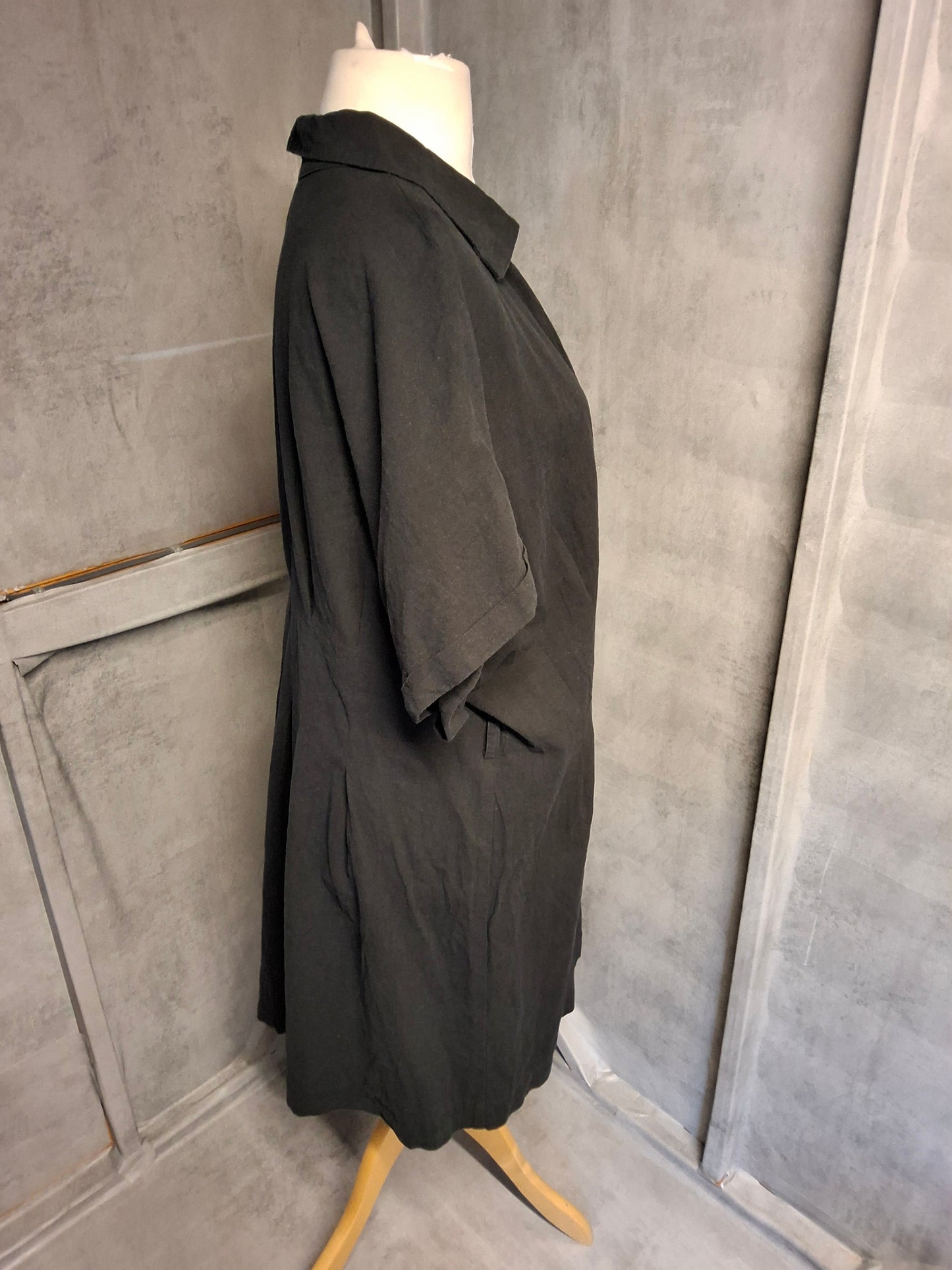 H&M Black Linen Blend Button-Down Dress – Size XL (UK size 16/18) – Missing Belt