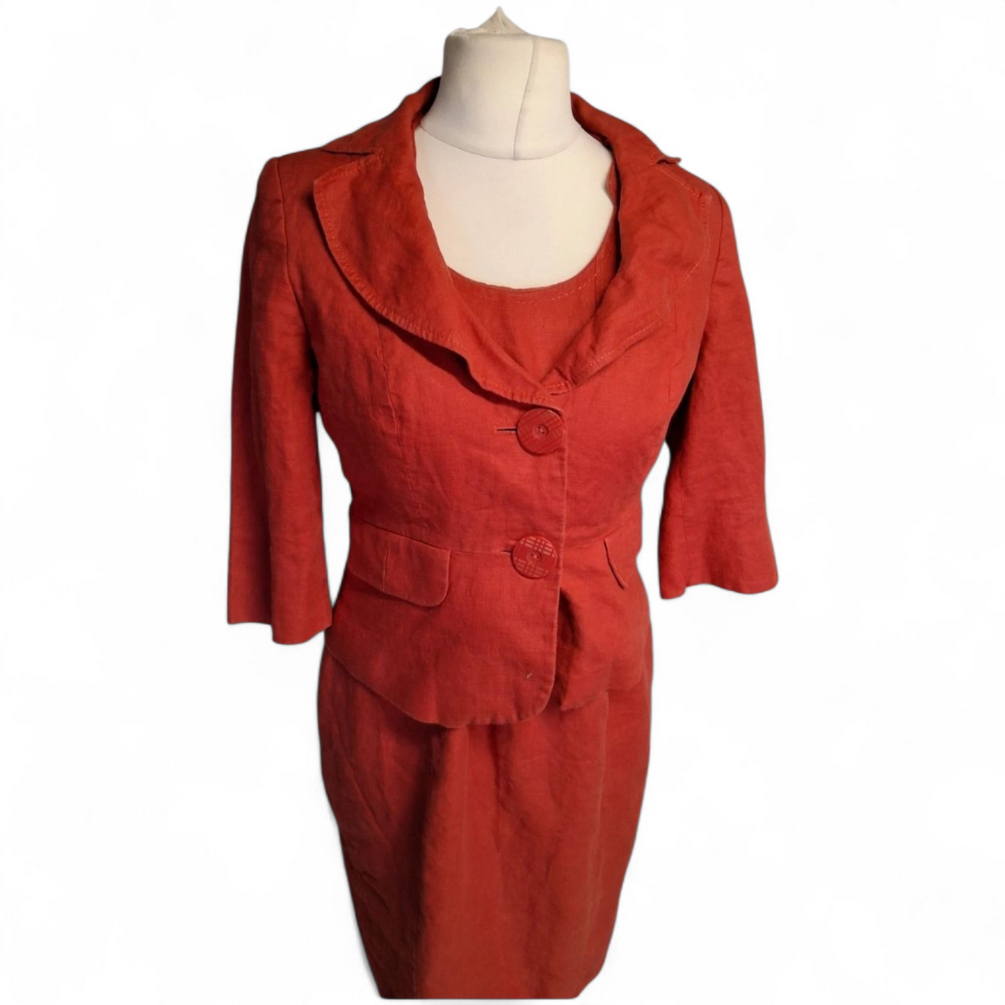 Debenhams Petite Red Linen Dress & Blazer Set β Size 14 Dress / 12 Blazer β Classic Duo