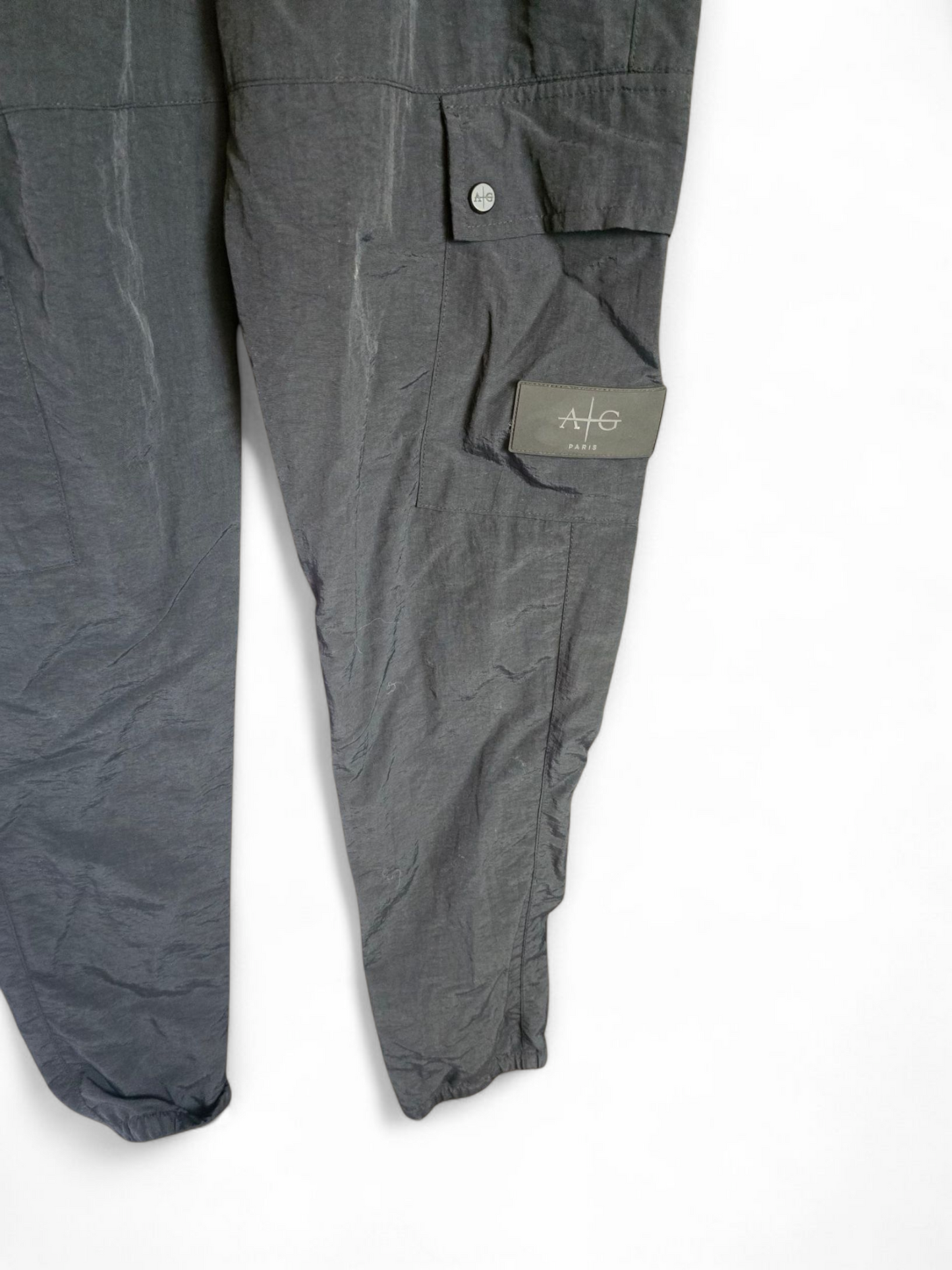 Men’s Avant Garde Paris Cargo Pants Size L – 100% Nylon, Pockets, Cuffed, Drawstring Waist