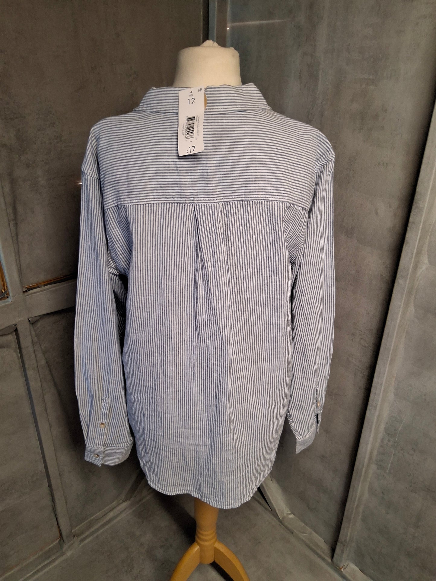 Matalan Blue & White Striped Linen Blend Shirt – Size 12 – BNWT