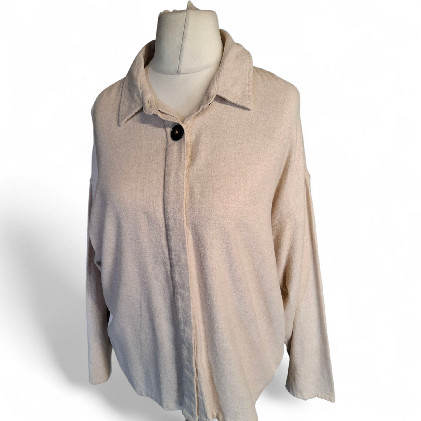 Jachs Girlfriend Cream Brushed Cotton Oversized Shirt β Size 10/12 β Relaxed Fit