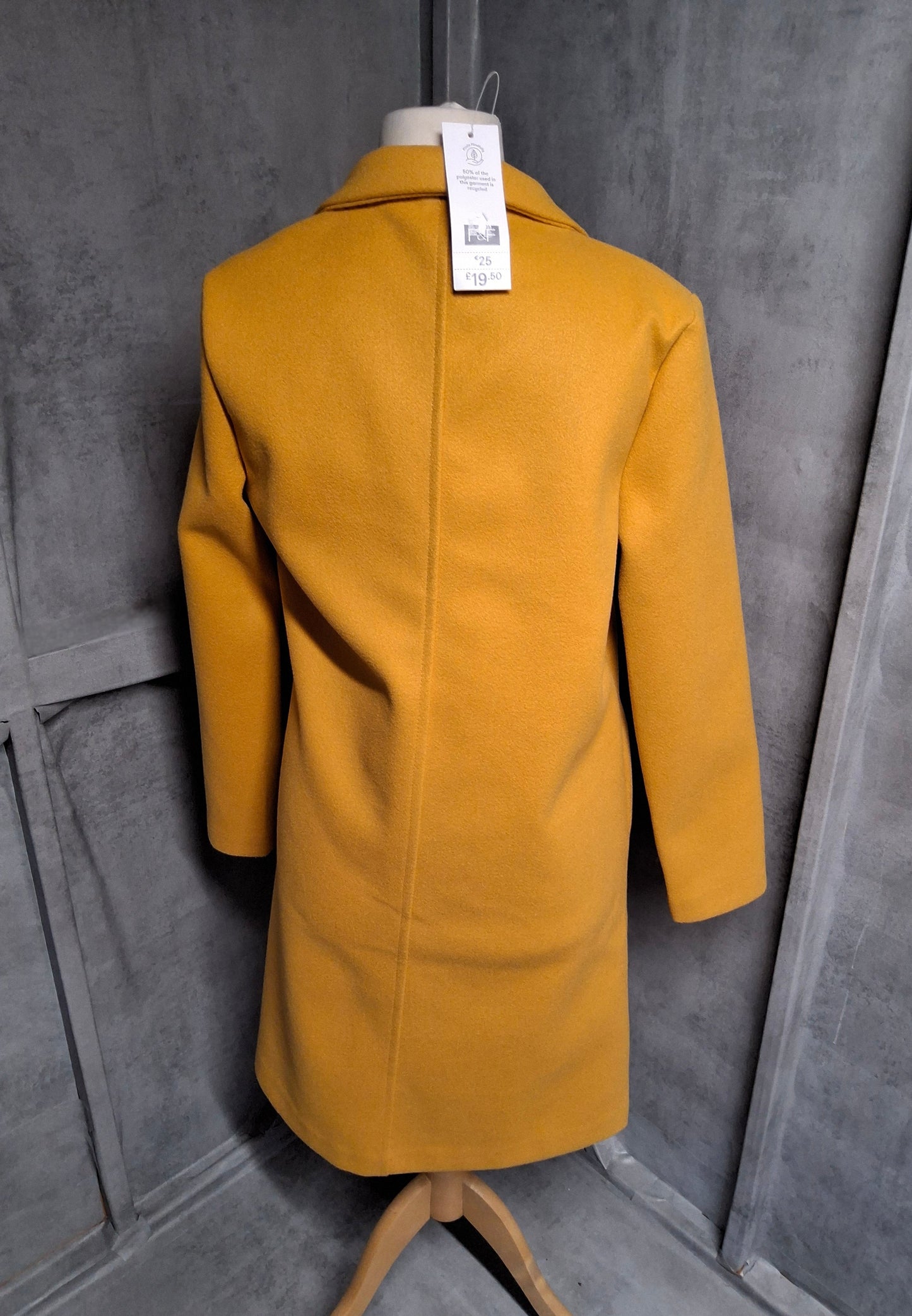 F&F Mustard Yellow Open Front Midi Coat – Size Small (size 8–10) – Bright & Chic