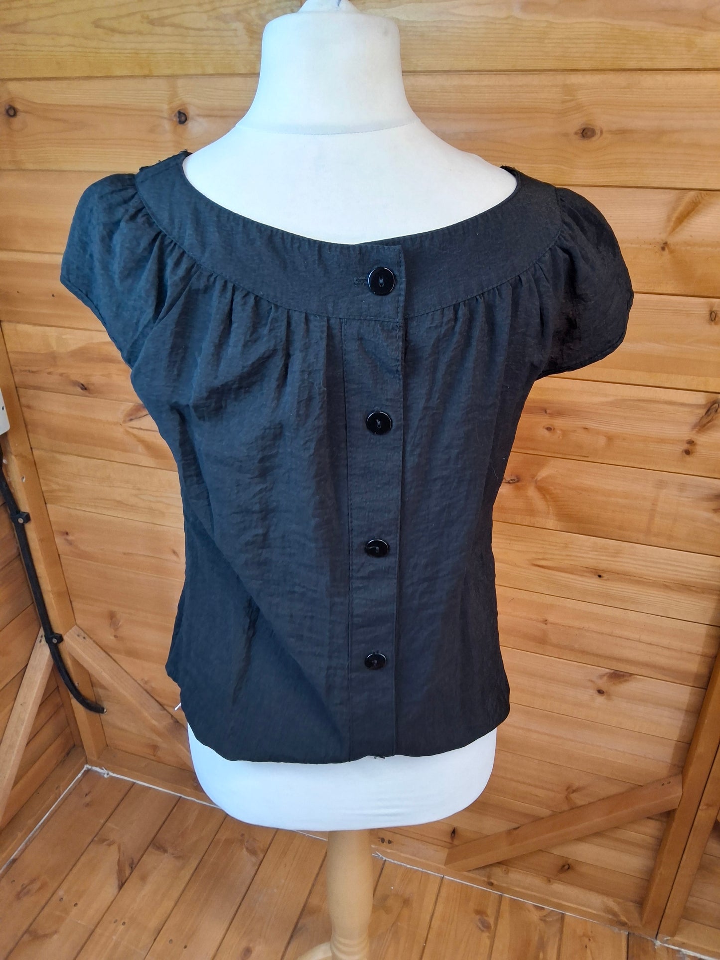 Y2K River Island Black Beaded Top – Button Back