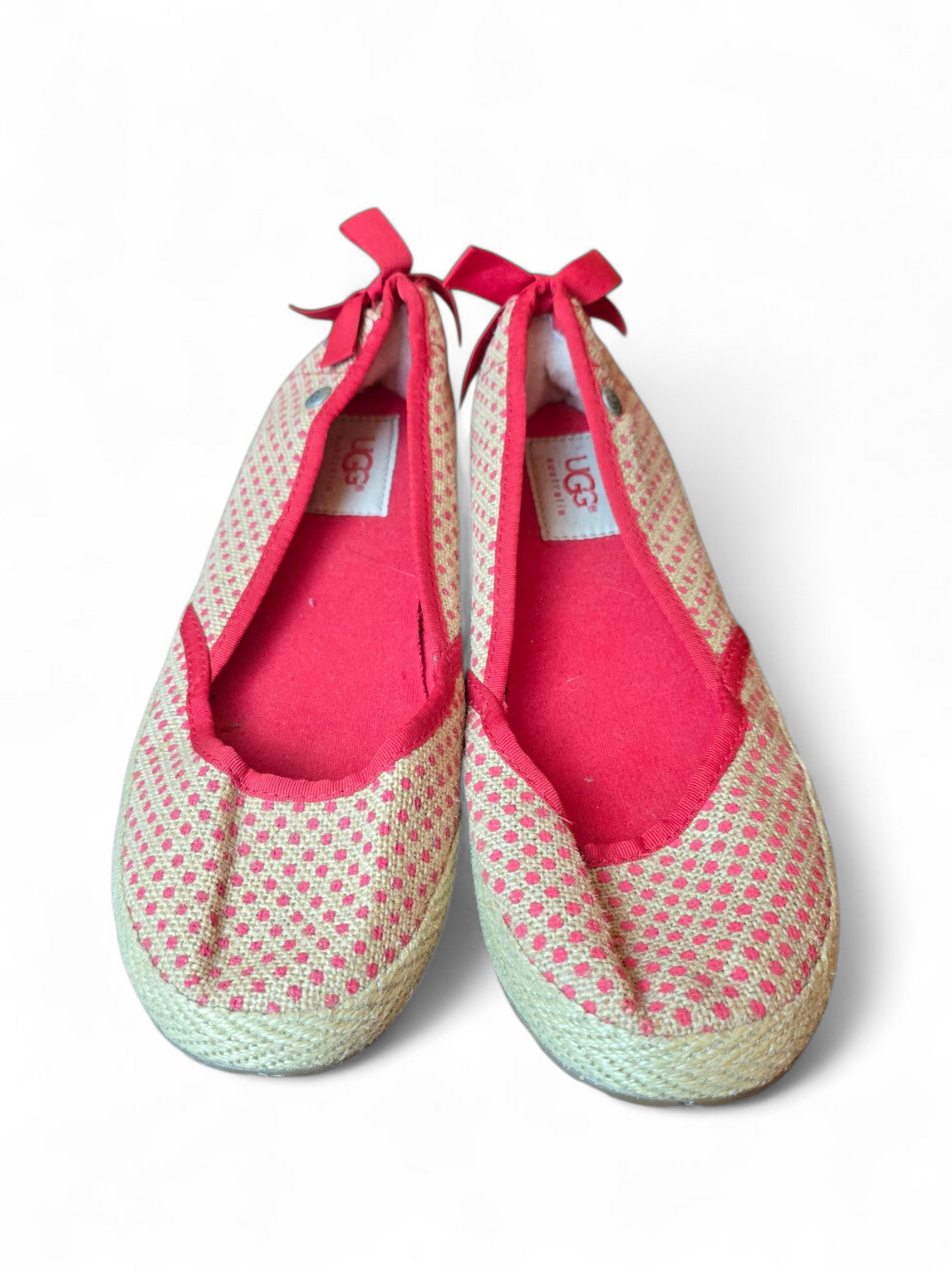 UGG Australia Polka Dot Slip-On Flats UK 4.5 – Beige/Red, Bow Back, Fleece Lined, Casual Style
