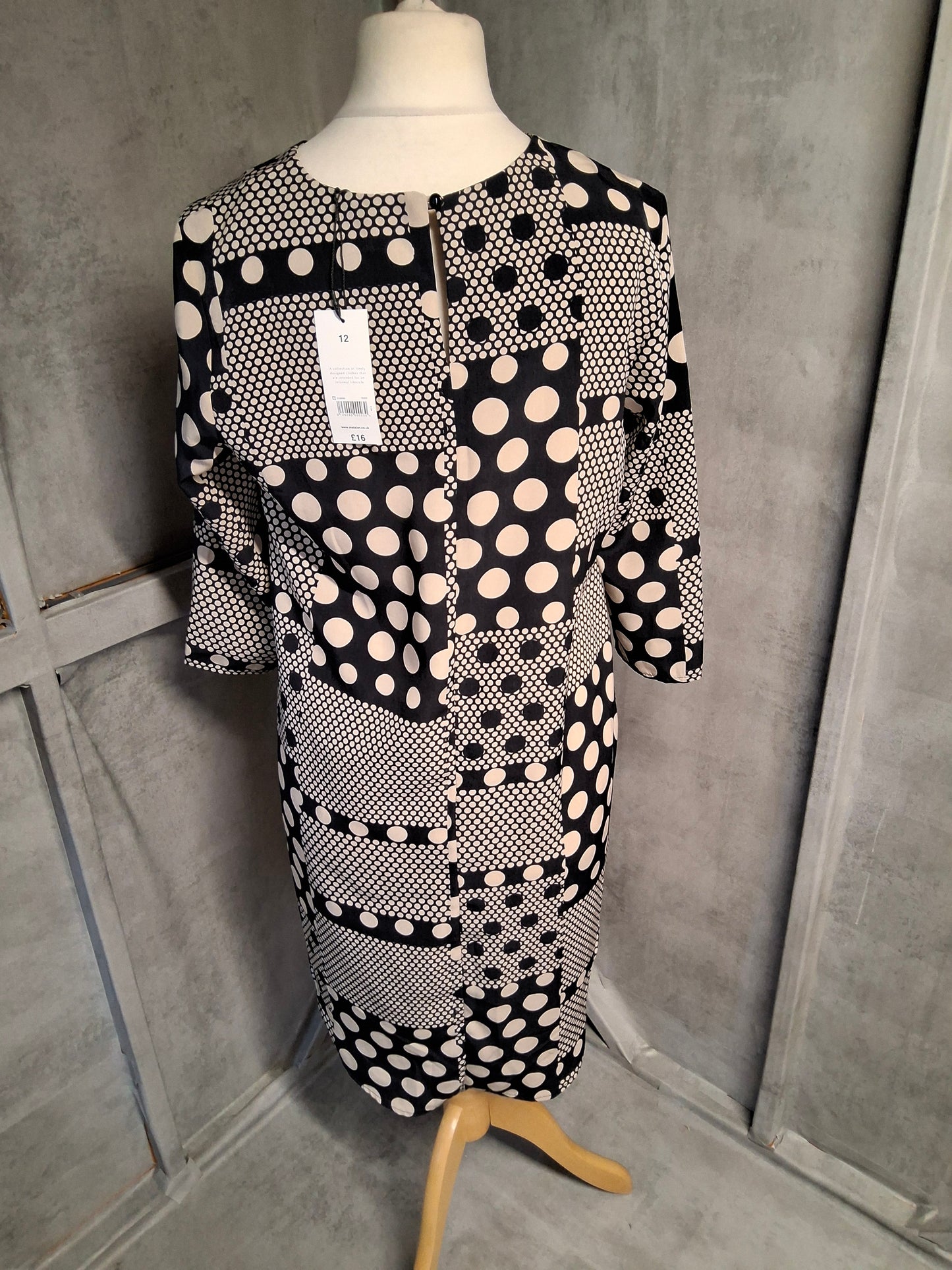 Matalan Navy & Cream Polka Dot Tunic Dress – Size 12 – ¾ Sleeves – BNWT – Smart Casual Style