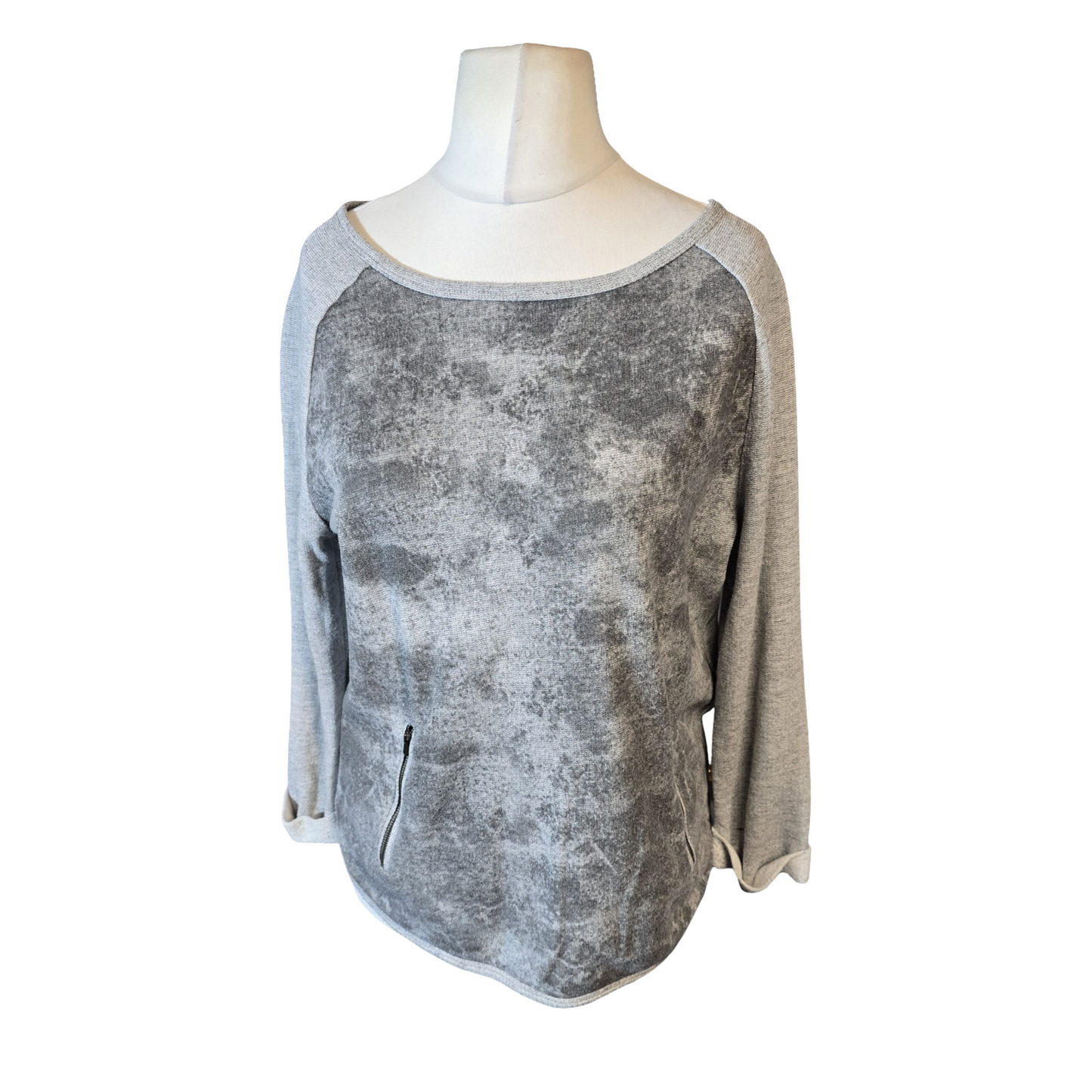 Mint Velvet Grey Lightweight Jumper – Size 12 – 3/4 Sleeves & Zip Pocket