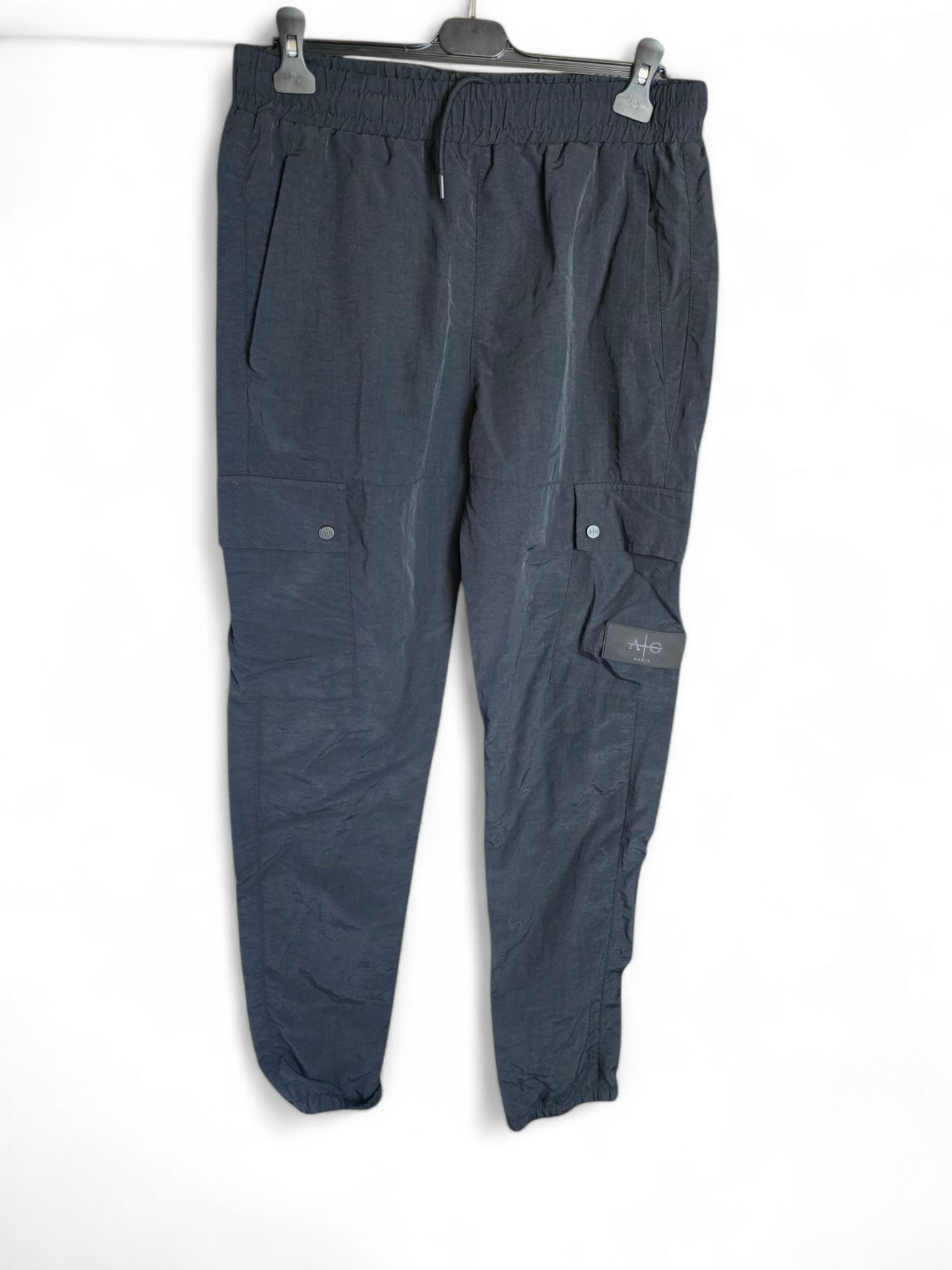 Men’s Avant Garde Paris Cargo Pants Size L – 100% Nylon, Pockets, Cuffed, Drawstring Waist