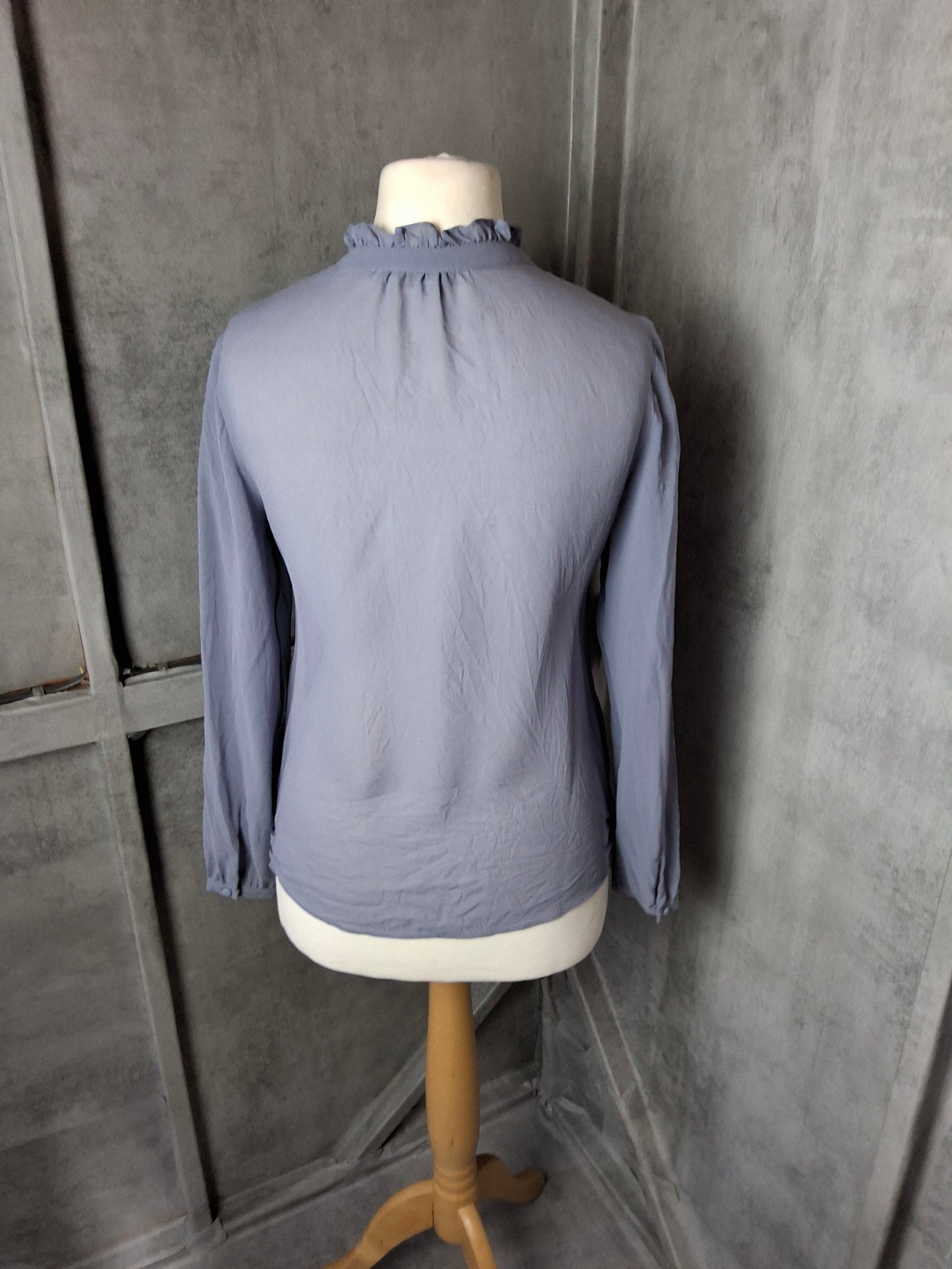 Boden Light Blue 100% Silk Ruffle Blouse – Size 10 Slightly Sheer