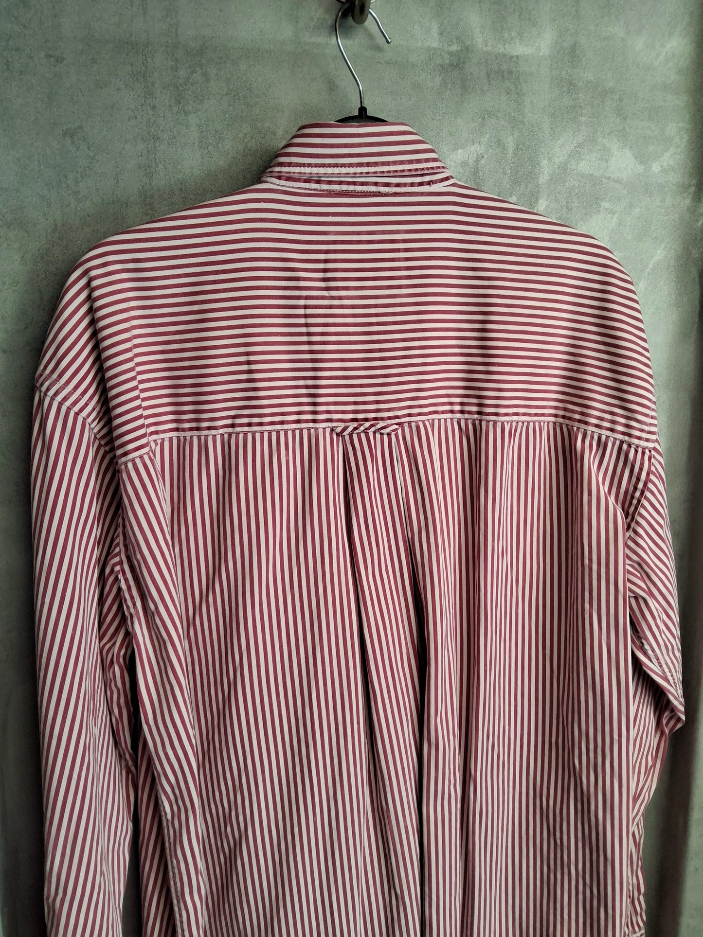 Cutter & Buck Vintage Red/White Striped Shirt – Long Sleeve, Size M, Button Down, Made in HK