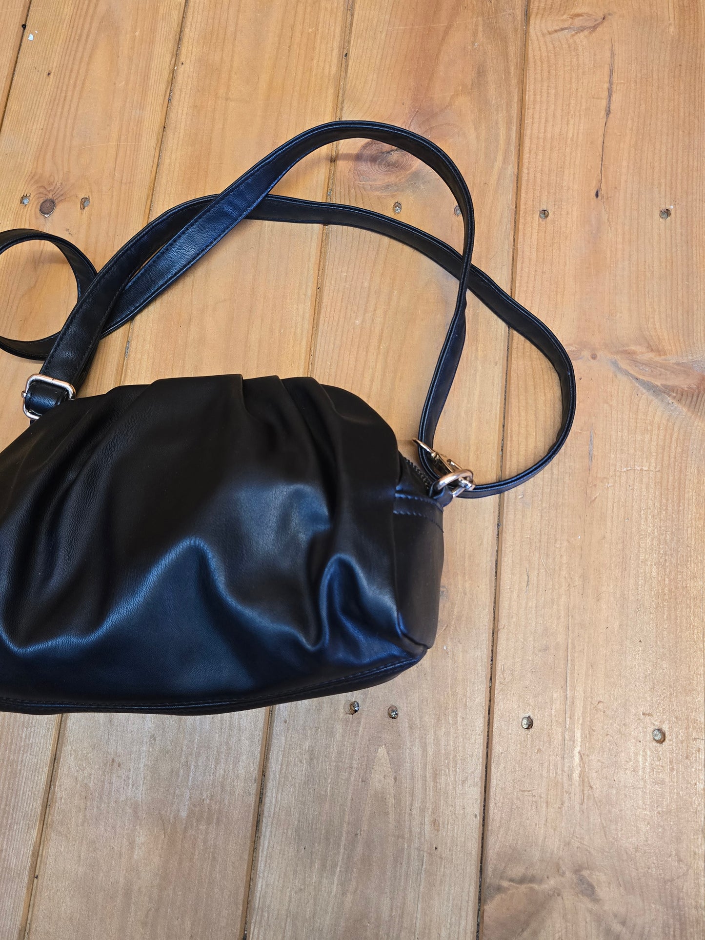 Matalan Black Pleated Shoulder Bag – Adjustable Strap, Zip & Popper Closure, 24x18cm
