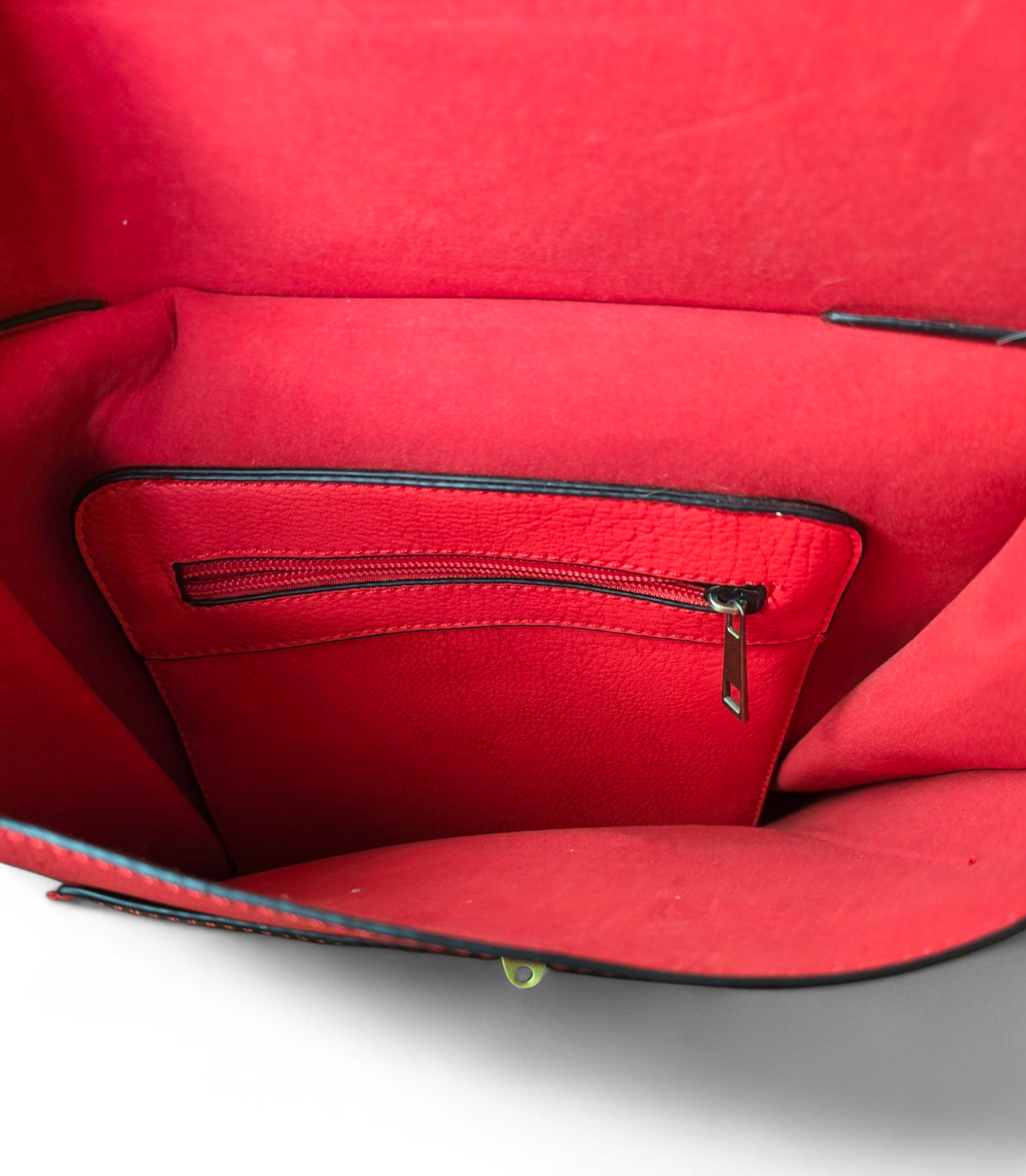Fashion Star Red Faux Leather Handbag – Square Shape, Brown Strap, 26x31cm, Clasp Close, Pocket