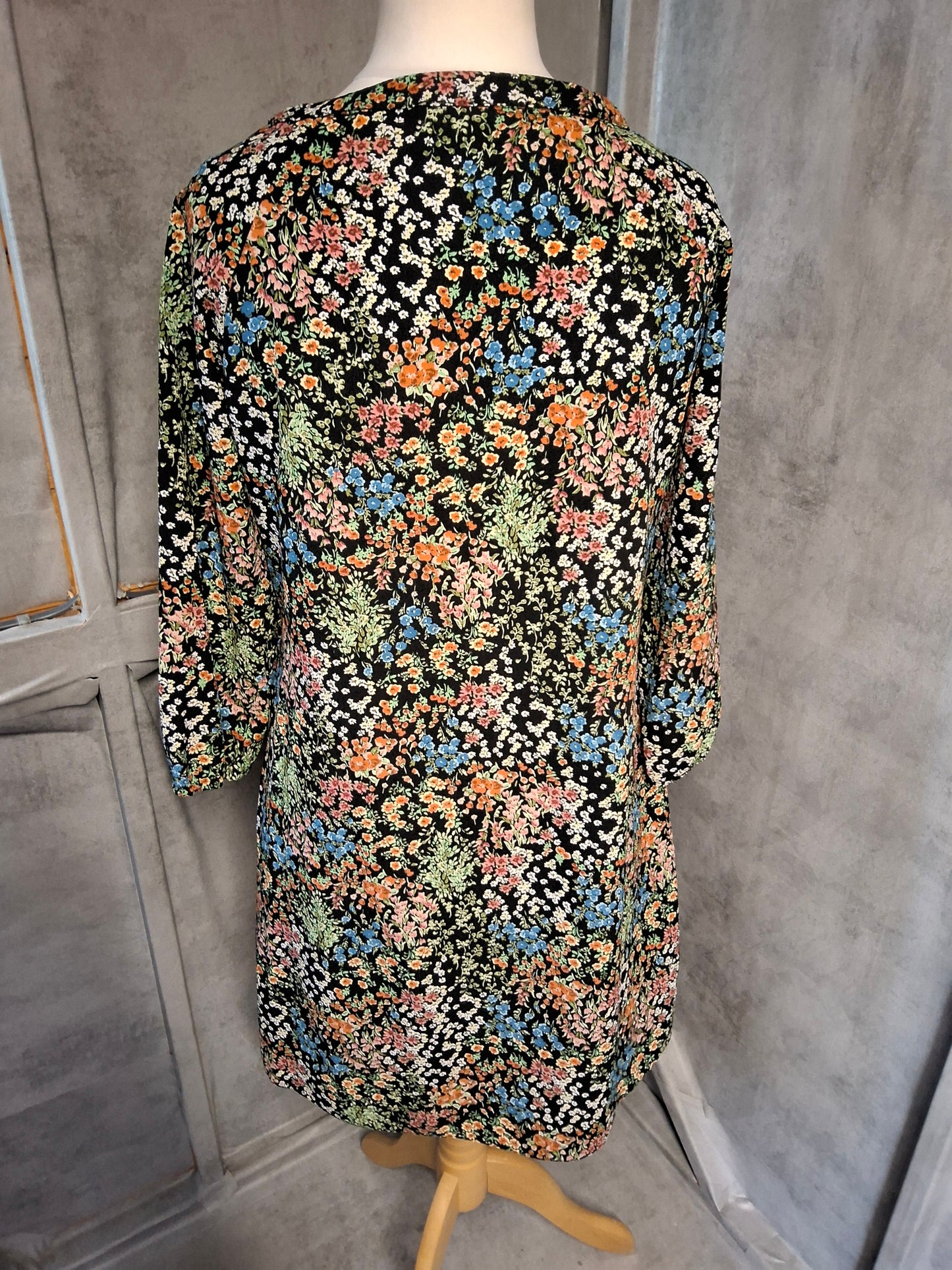 Matalan Multicoloured Floral Tunic Dress with Tie Neck β Size S (UK size 8/10)