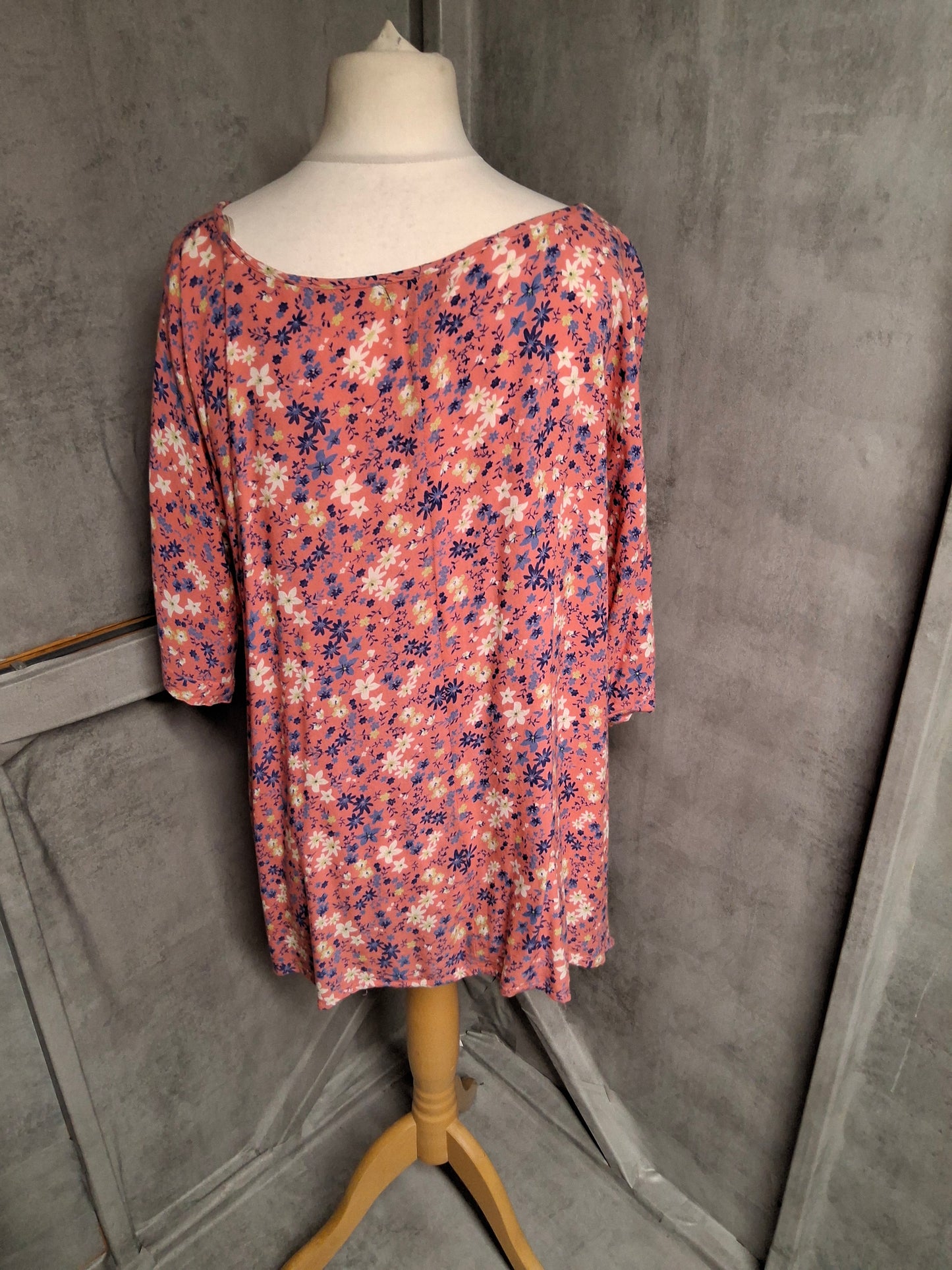 Sugar Crisp Pink Floral Cotton Tunic Top – Size XL (UK size 18/20)