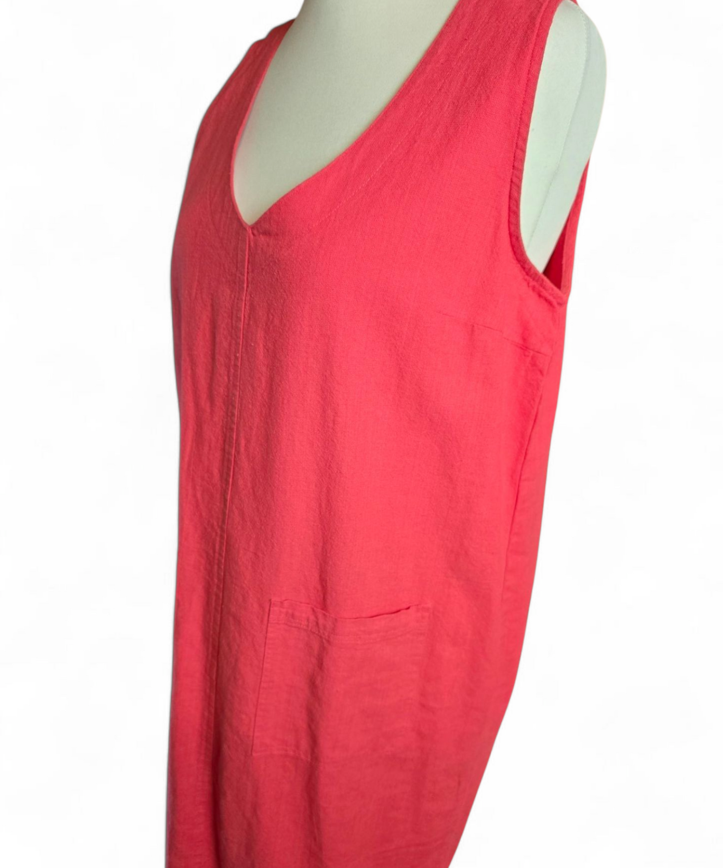 Amara Reya Linen Blend Dress Size 16 | Sleeveless | V-Neck | Pockets | Knee Length | Summer Chic