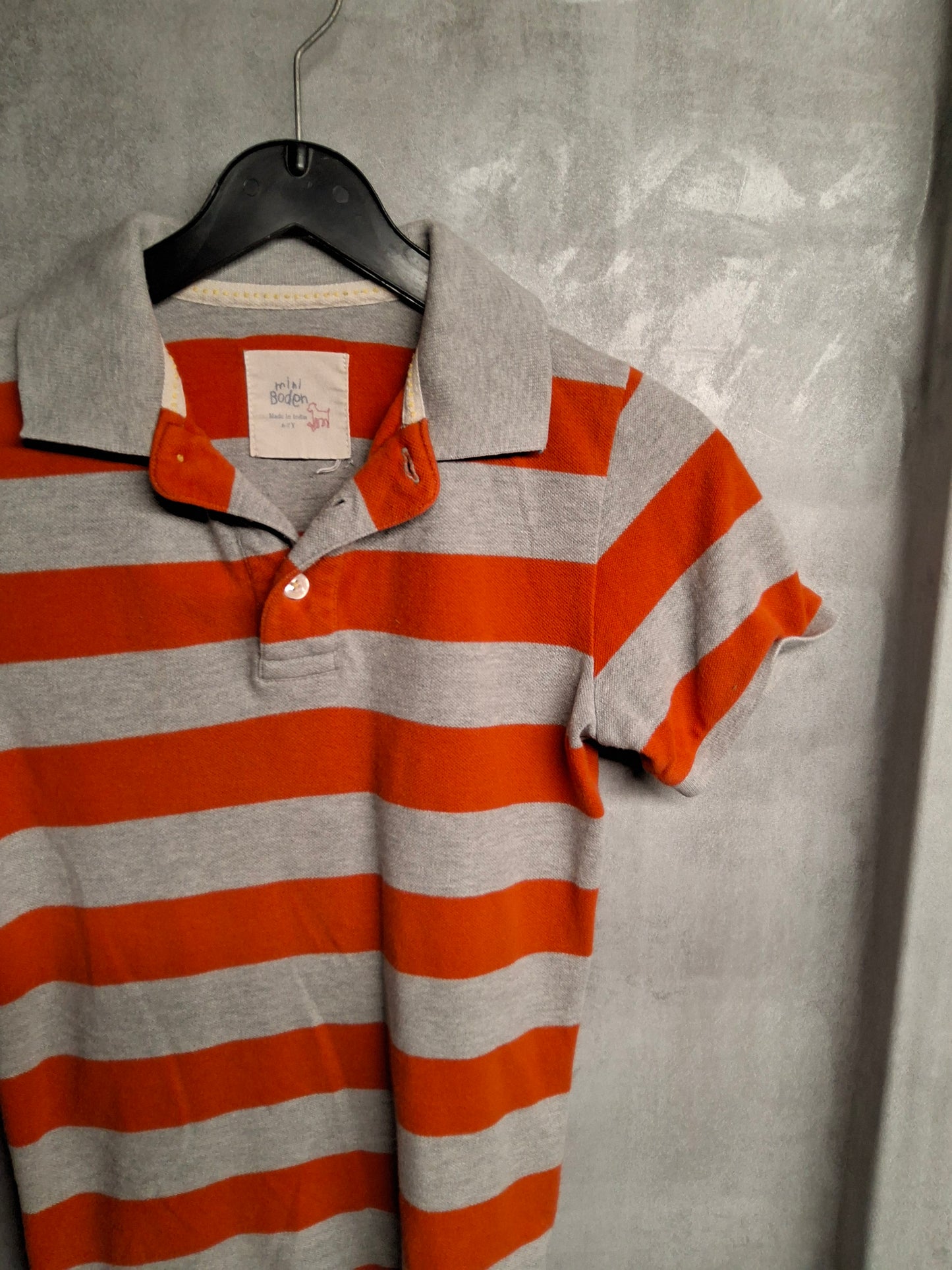 Mini Boden Boys' Orange & Grey Striped Polo T-Shirt ā 100% Cotton ā Age 6-7