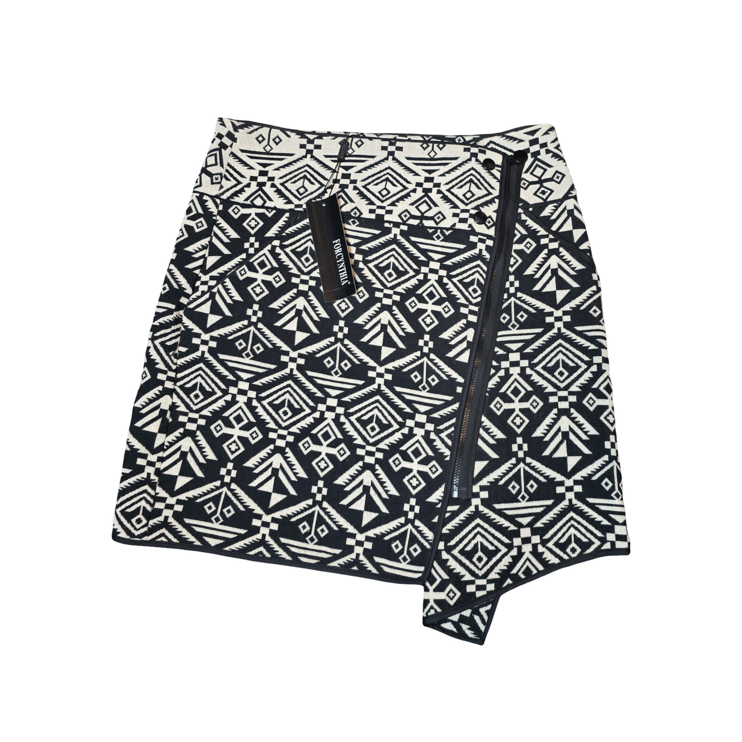 For Cynthia Cream & Black Wrap Mini Skirt – Aztec Print – Zip Front – NWT – Size 8 (Would Fit size 10/12)