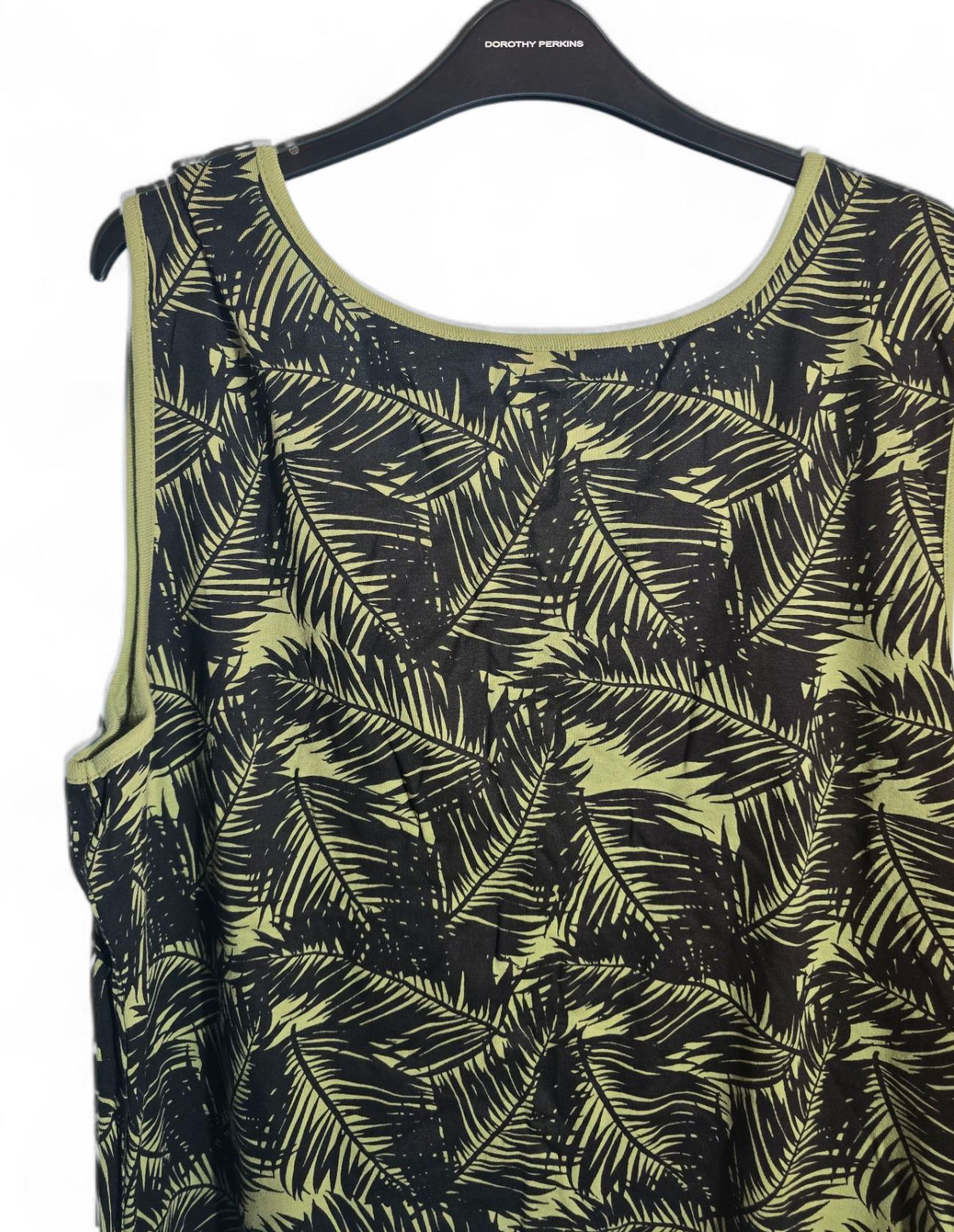 Julipa Green & Black Leaf Print Vest Top | Size 24 UK | Sleeveless Round Neck