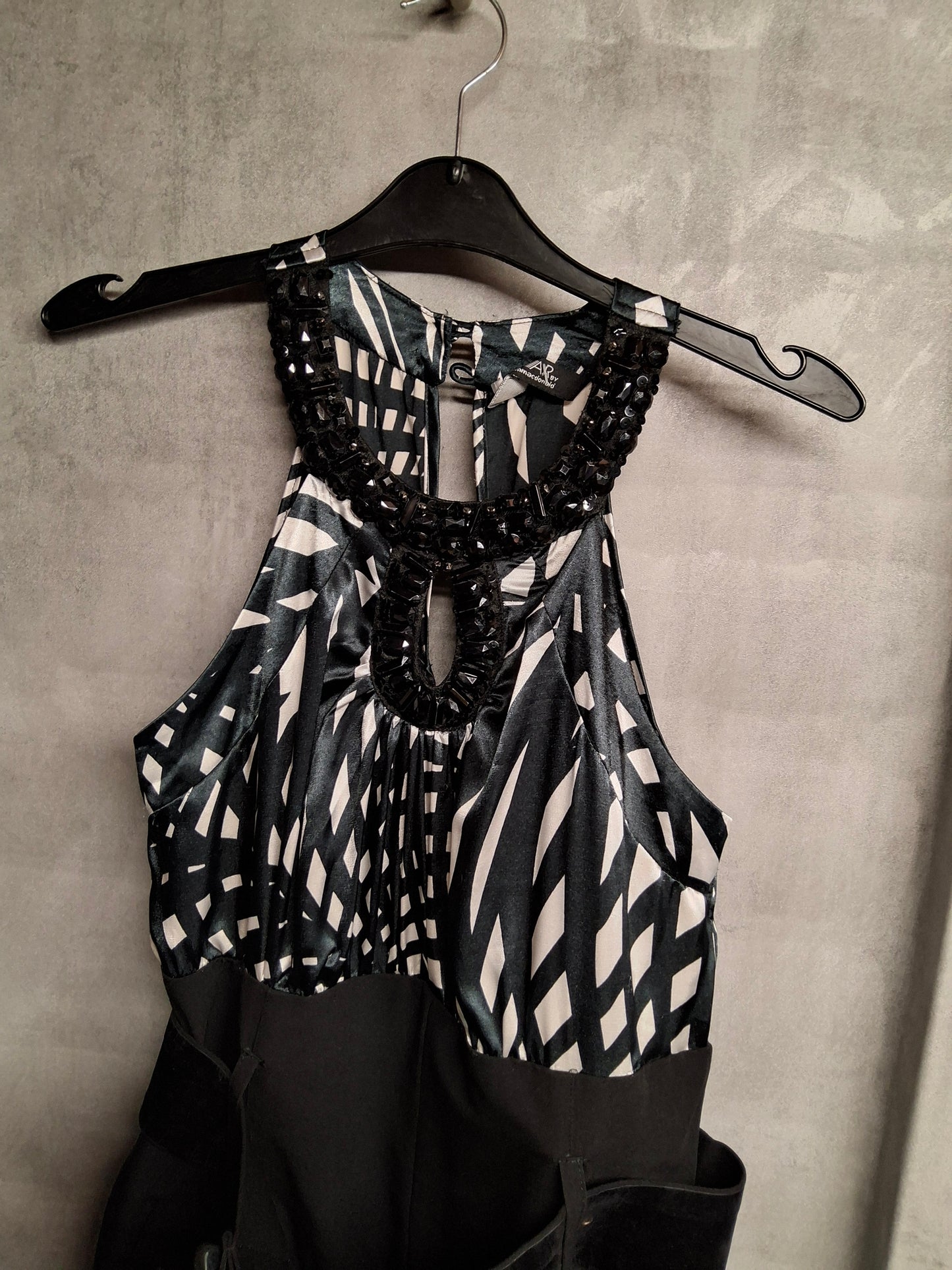 Julien Macdonald Black & White Halterneck Jumpsuit – Size 10