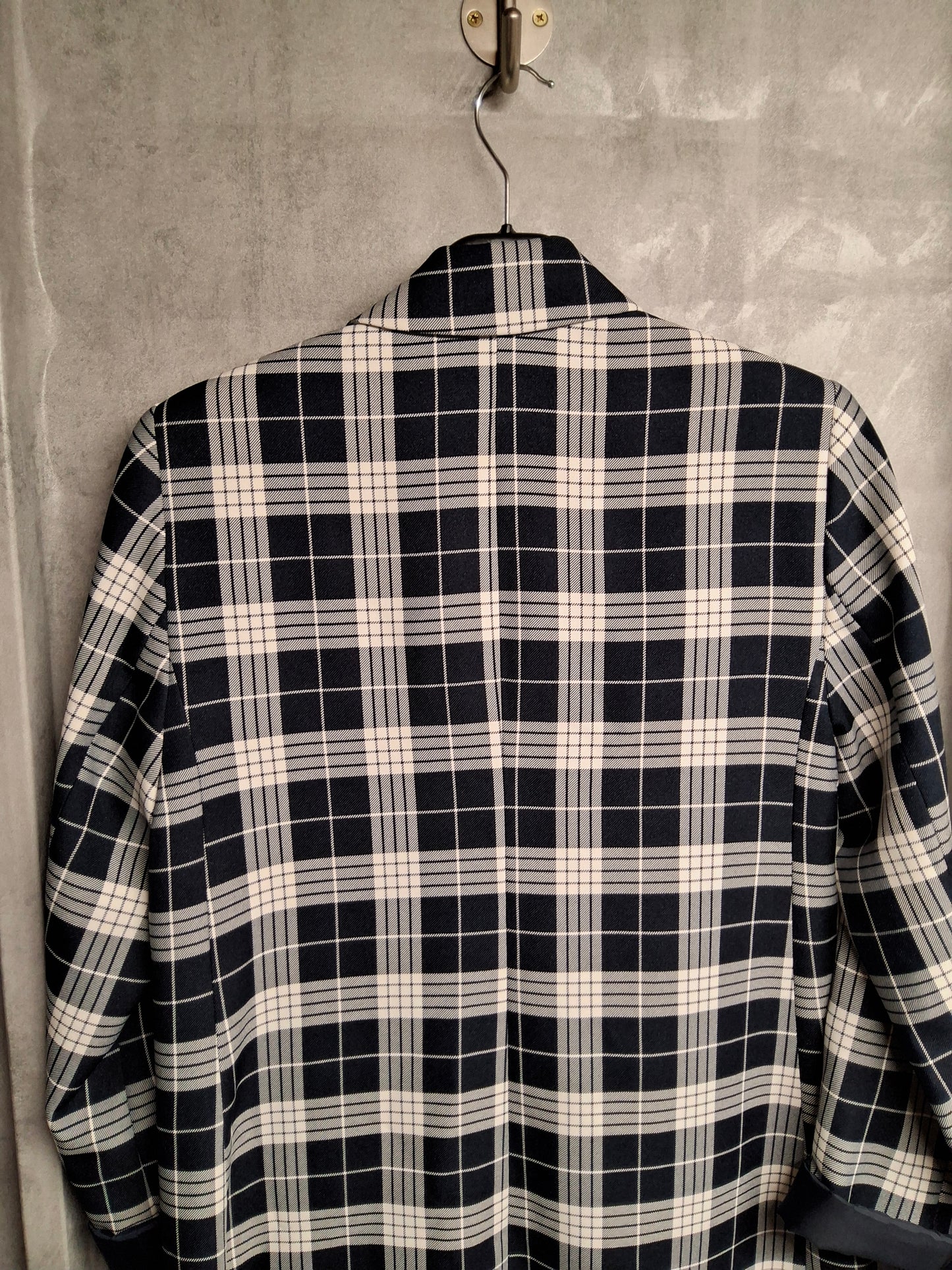 Primark Navy & White Checked Double-Breasted Blazer – Size 8