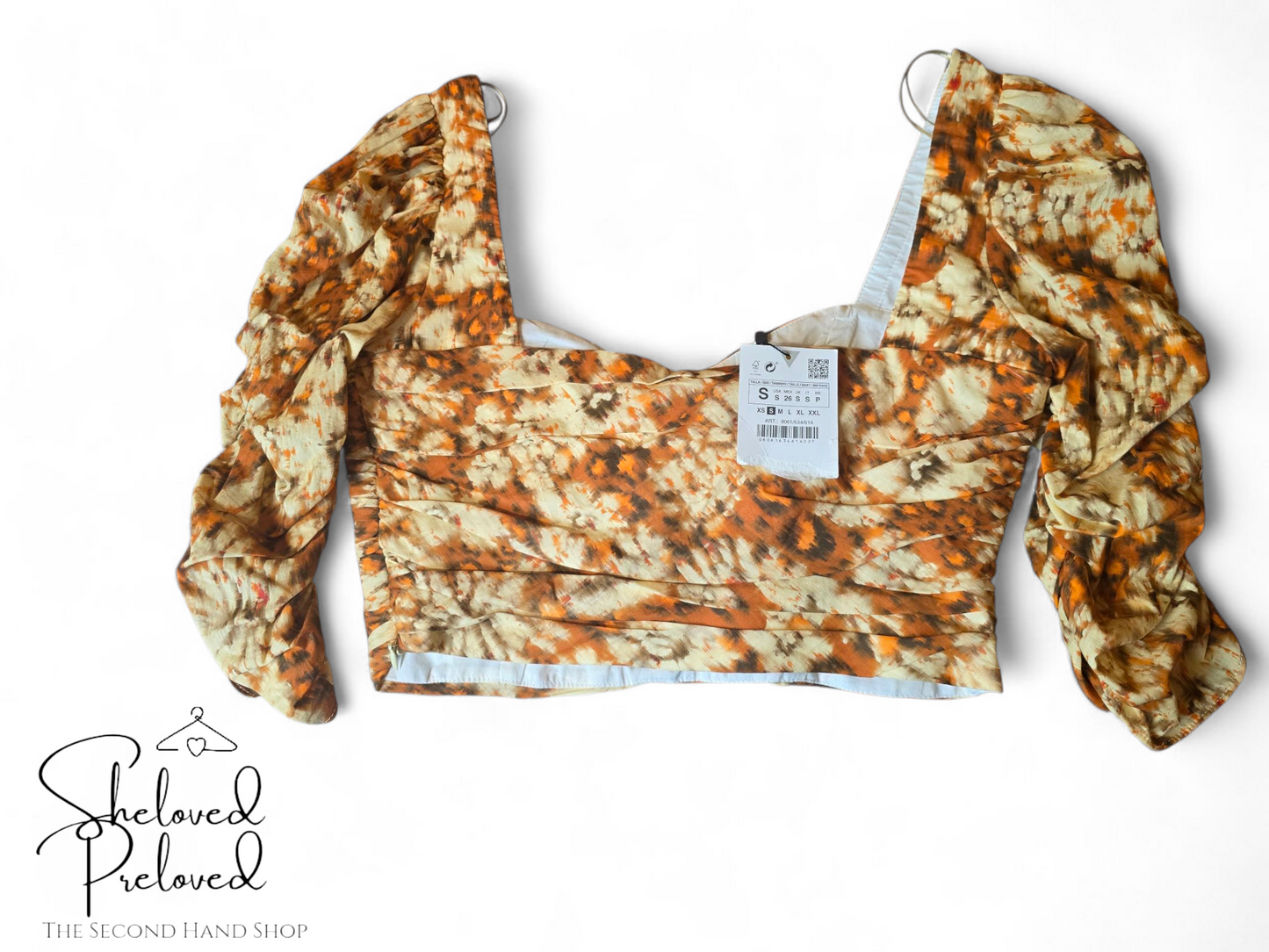 Zara Orange & Cream Animal Print Crop Top – Size Small Size 8/10 – New with Tags