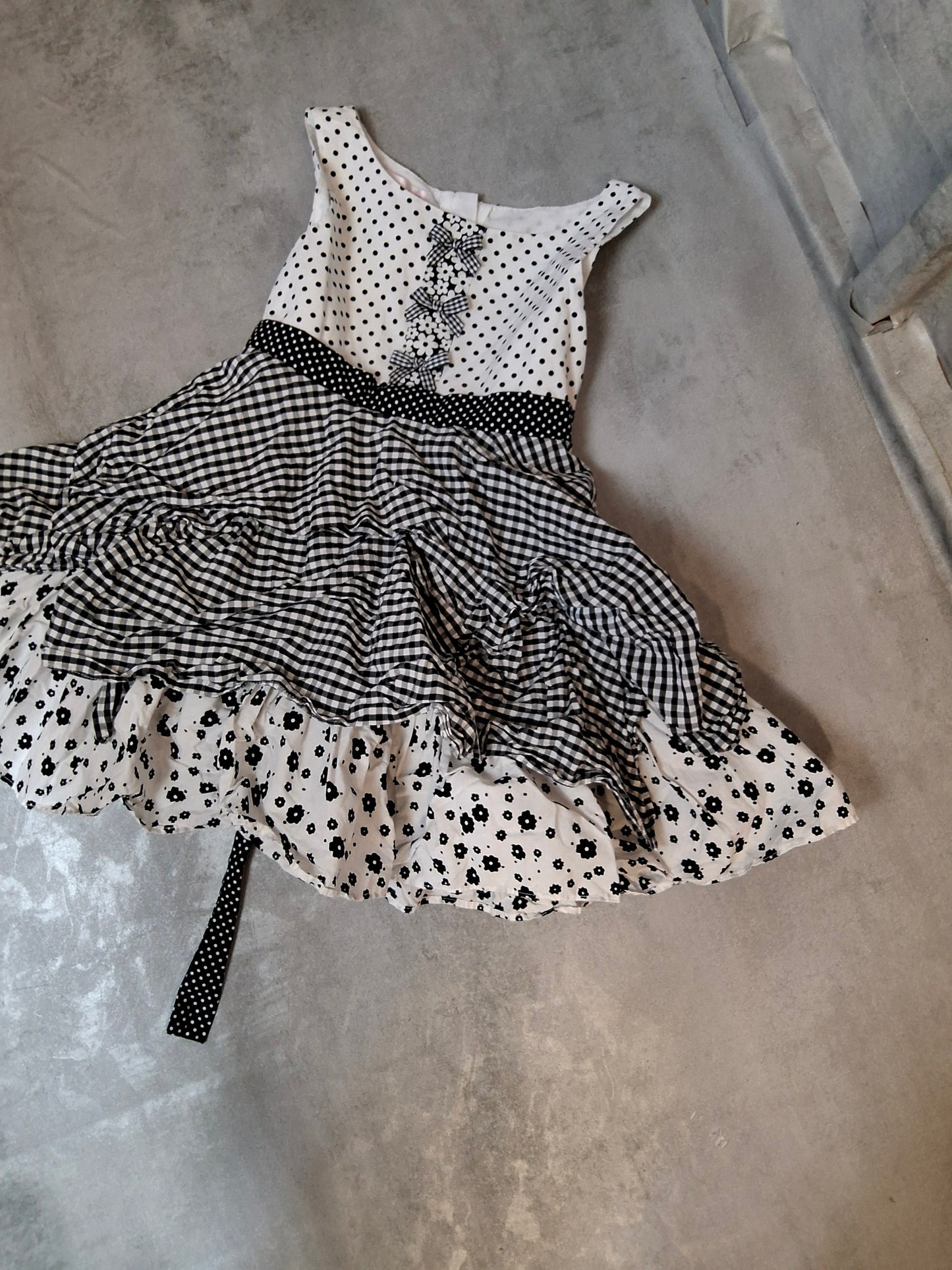Kate Mack Girls Dress Age 5 β Cotton Polka Dot Gingham Tiered Style