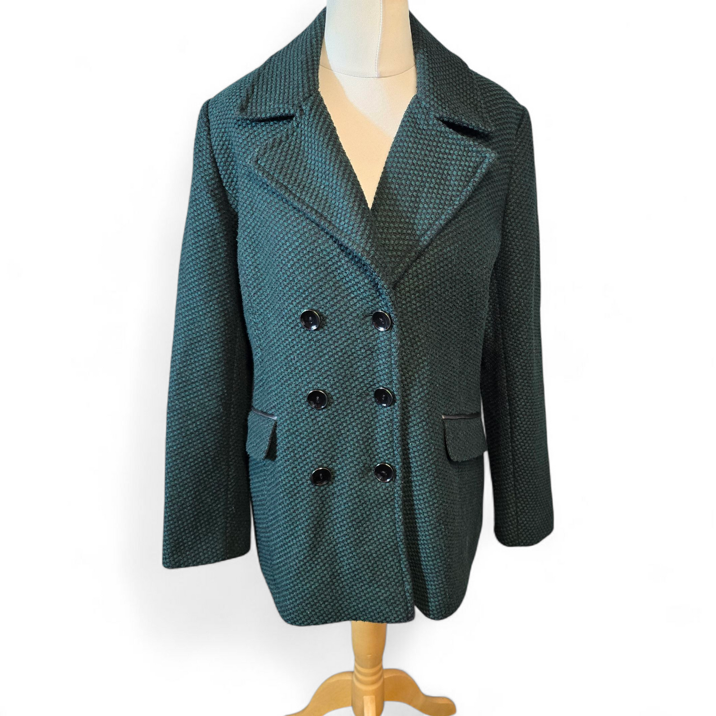 Debenhams Dark Green & Black Knitted Peacoat β Size 16