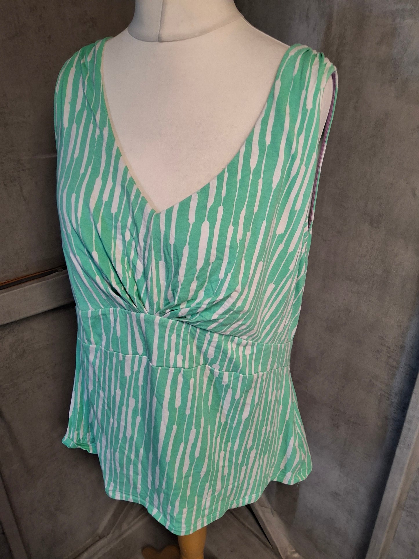 Boden Green & White Sleeveless Top – Size 22 – Lightweight Viscose