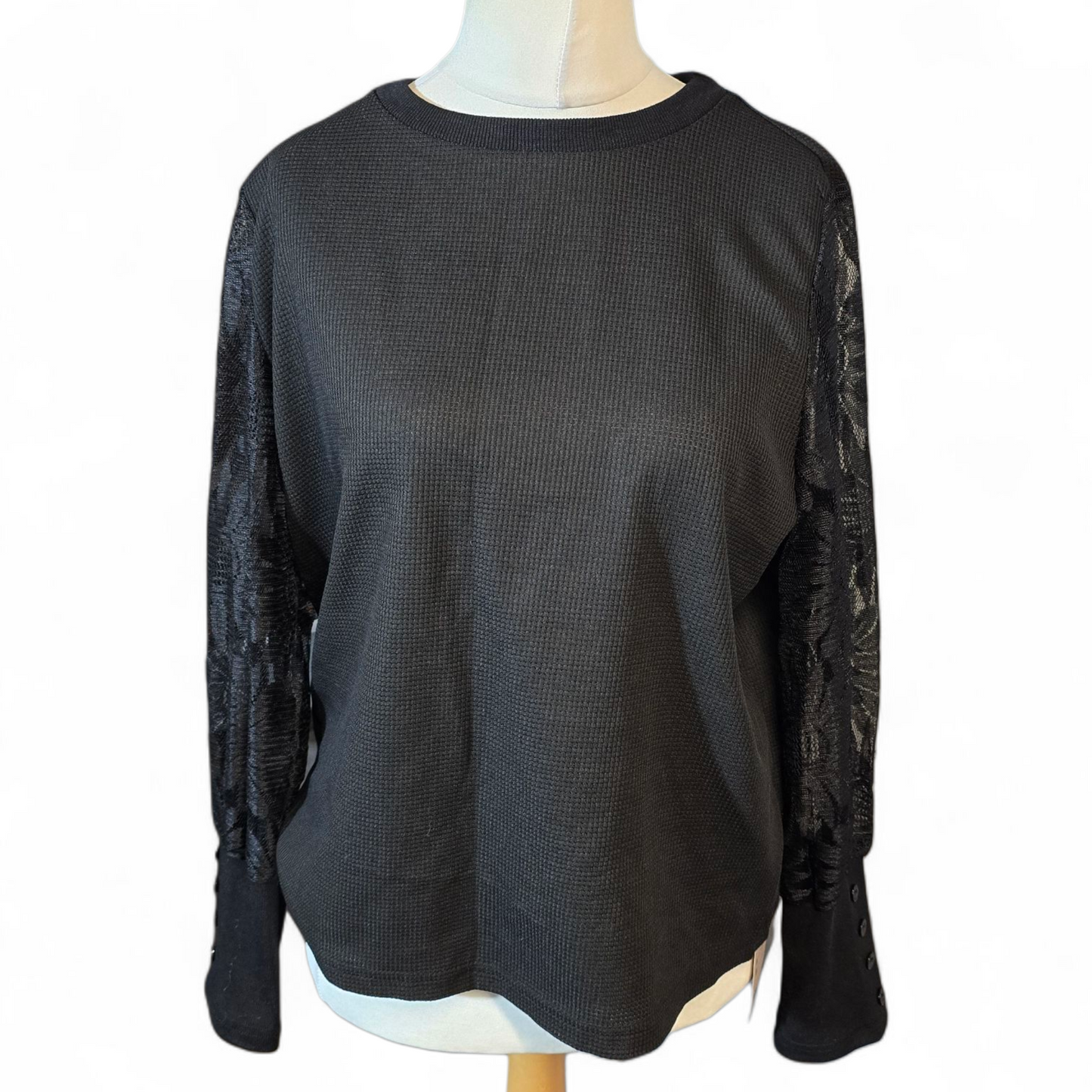 Shein Emery Rose Black Lace Sleeve Top ā Size L (UK 14/16) ā NWT