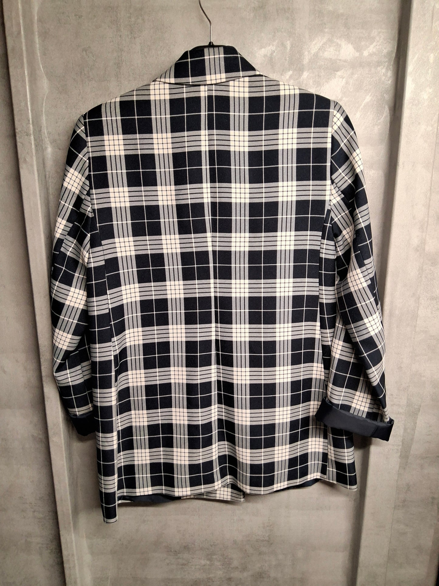 Primark Navy & White Checked Double-Breasted Blazer – Size 8
