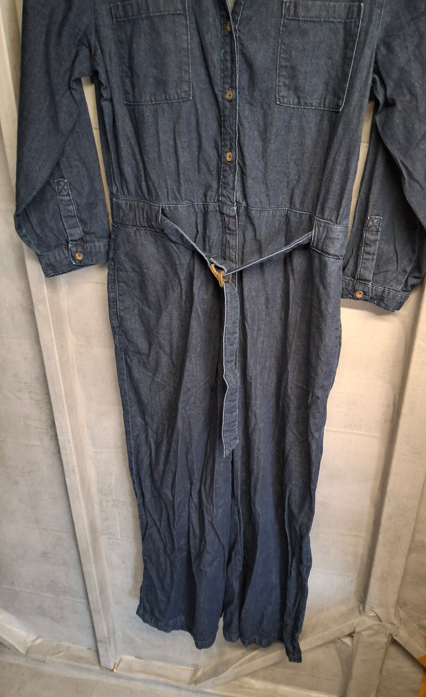 Phase Eight Denim Blue Cropped Flared Leg Jumpsuit β Size 10 β 100% Cotton