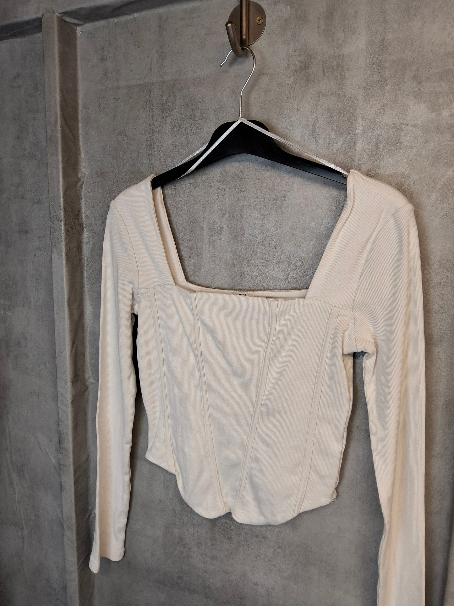 River Island Off-White Ribbed Corset Style Crop Top – Size 10