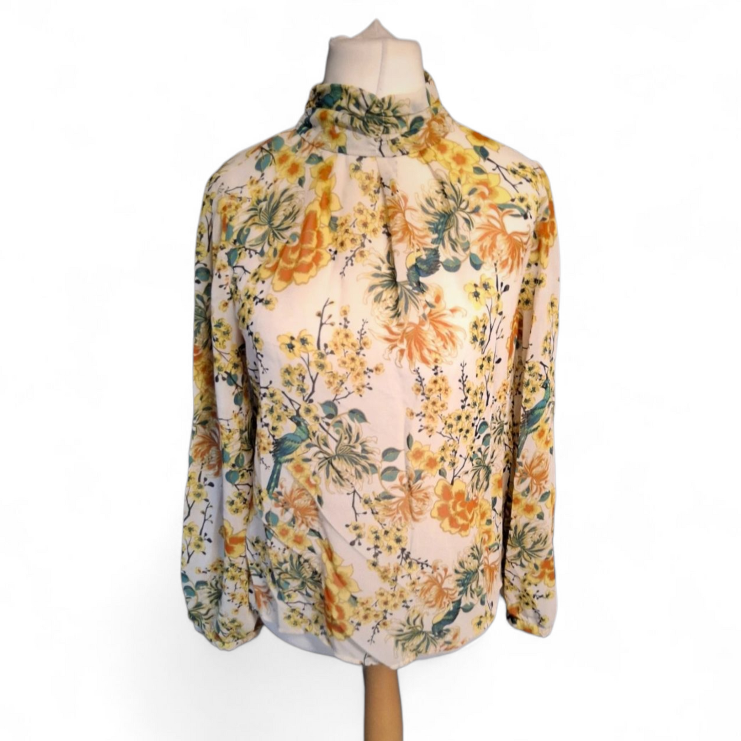 Next Multicoloured Floral Sheer High Neck Blouse – Size 12