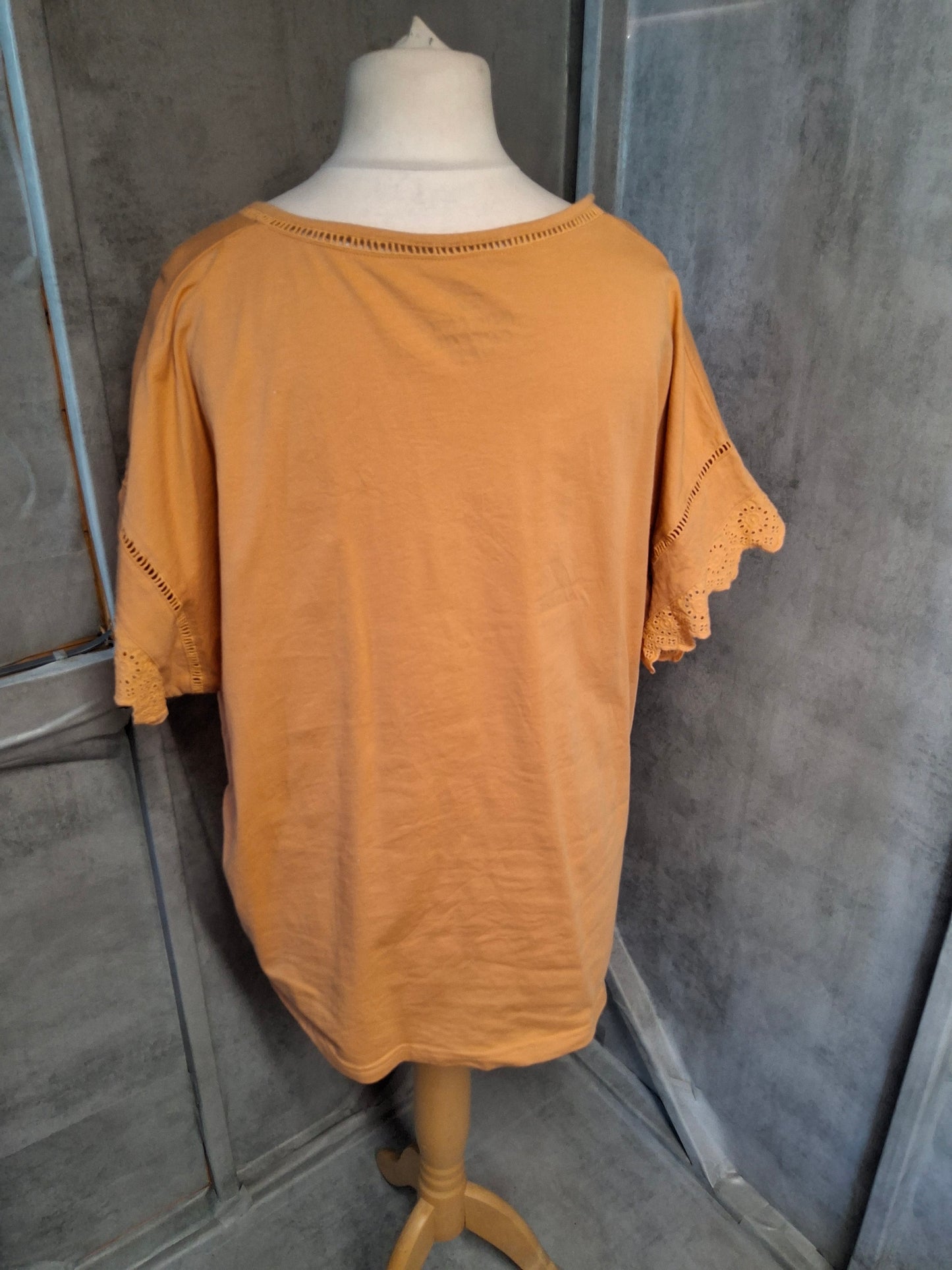 Damart Orange Organic Cotton Crochet Sleeve Top – Size 22/24