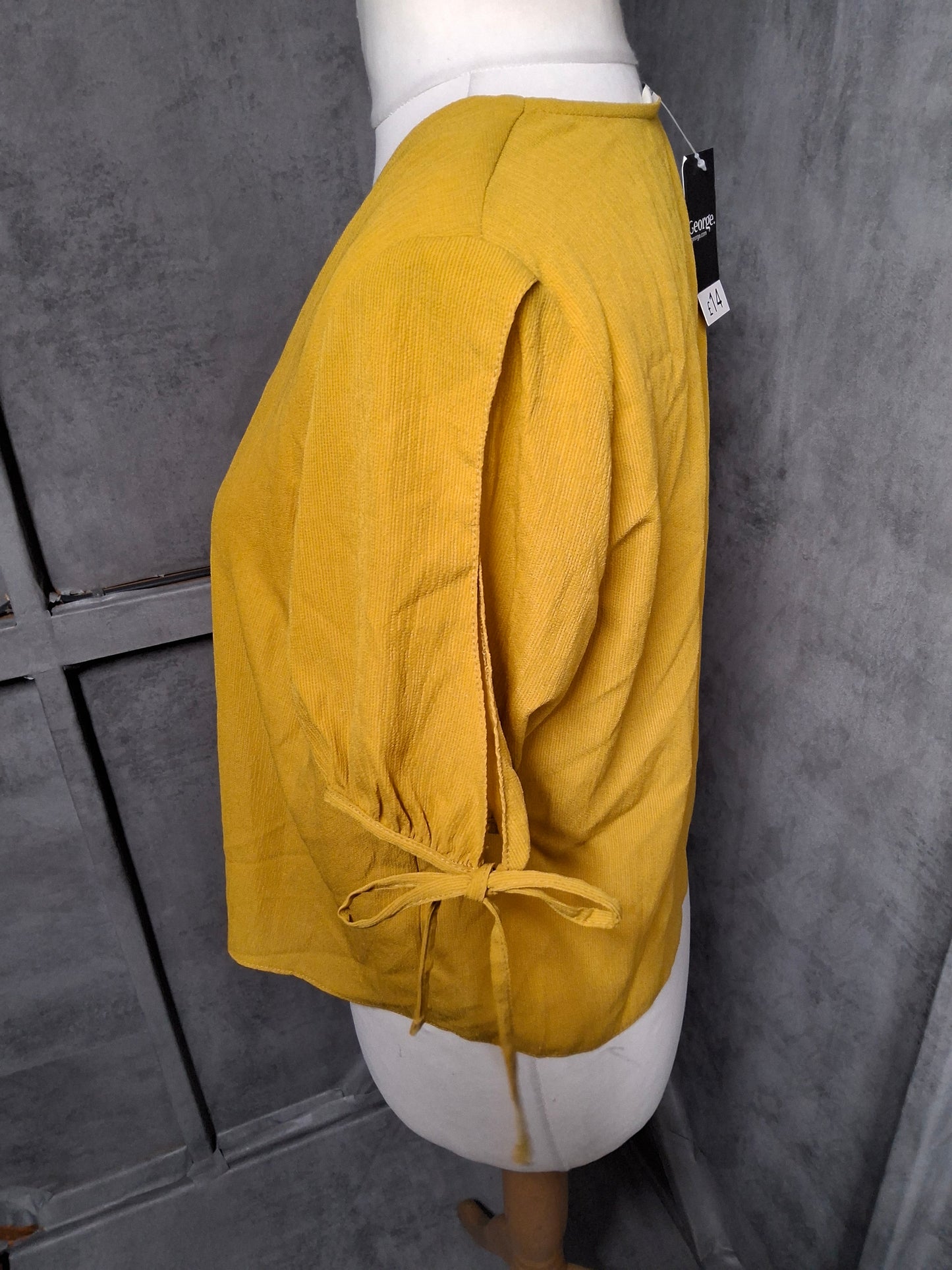 George Mustard Tie-Sleeve Button Top – Size 14 – Sunshine in Shirt Form 🌼 (NWT)