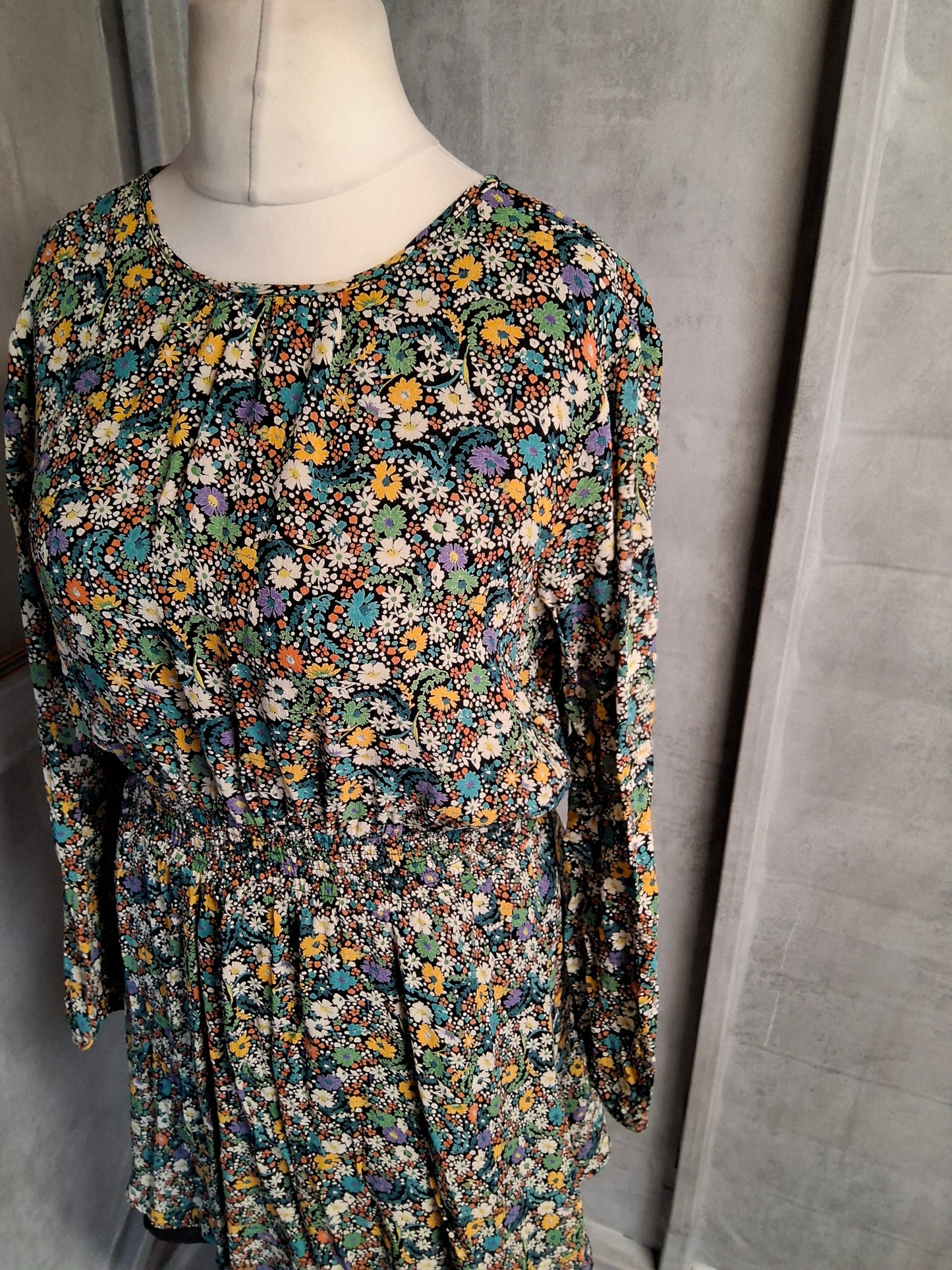 Next Multicoloured Floral Long Sleeve Knee Length Dress – Size 10