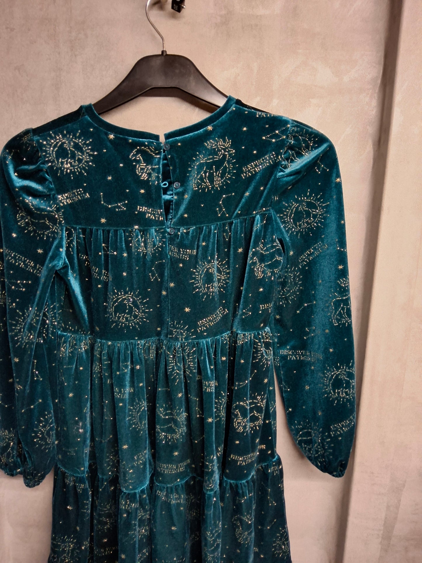M&S Girls Harry Potter Green Velvet & Gold Glitter Dress – Age 9-10 Years