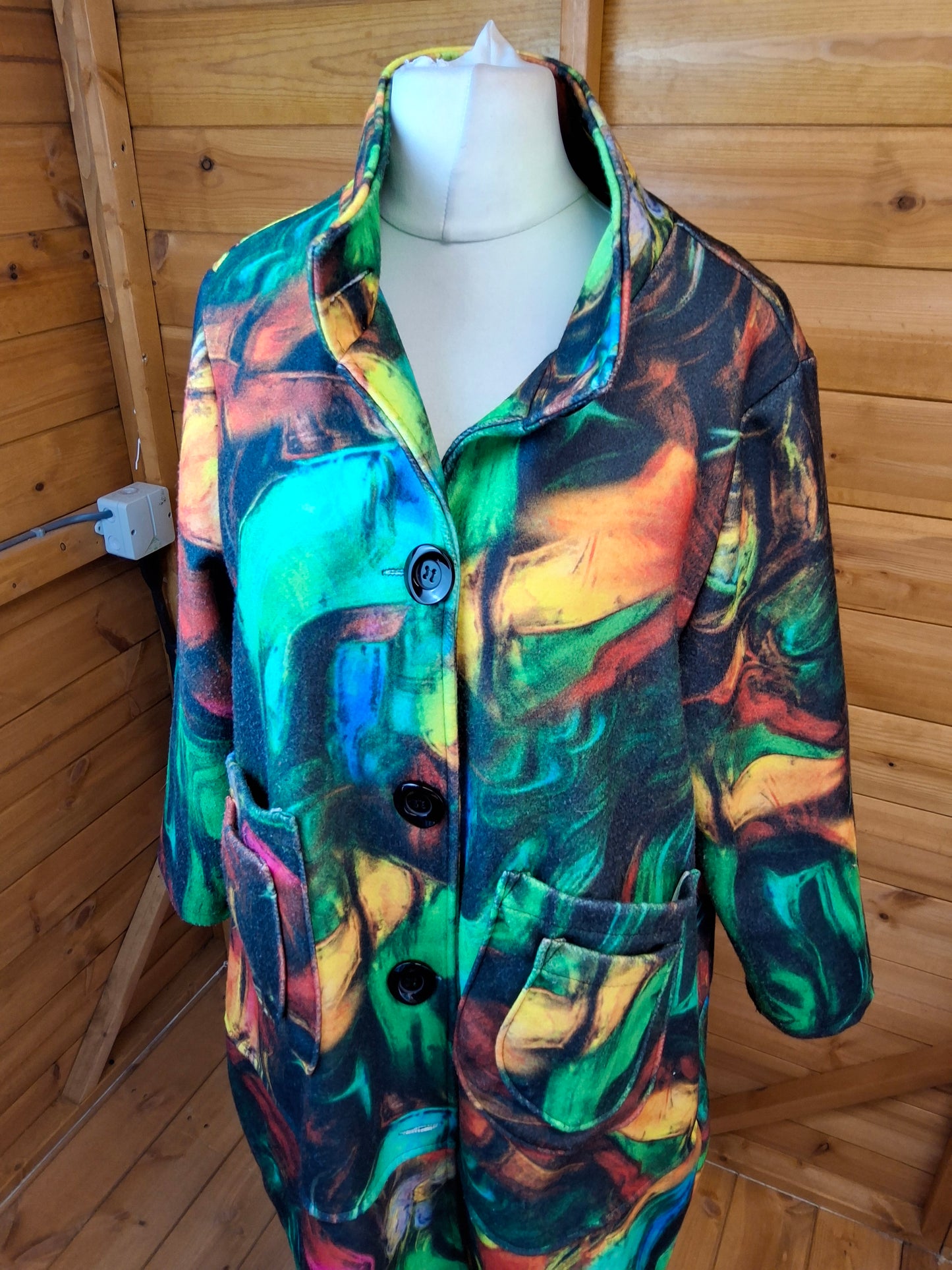 🎨 MB Germany Bold Abstract Print Coat – Wool Blend – Size 2
