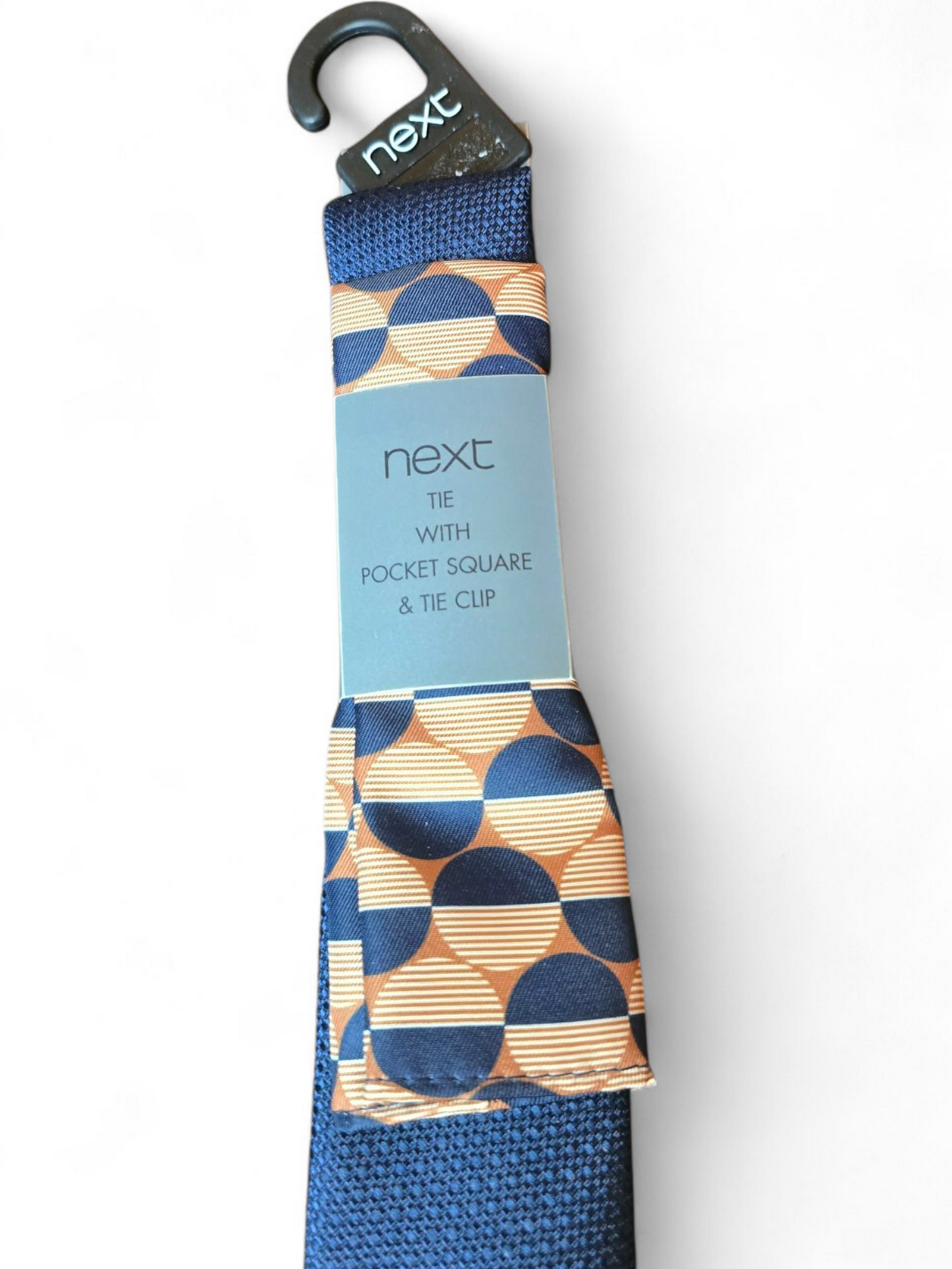 Next Men’s Navy & Brown Tie Set – Includes Pocket Square, New, Polyester, Formal Accessory
