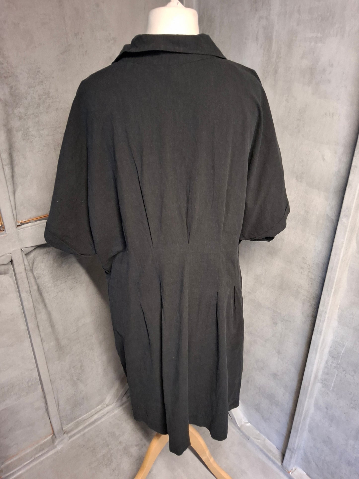H&M Black Linen Blend Button-Down Dress – Size XL (UK size 16/18) – Missing Belt