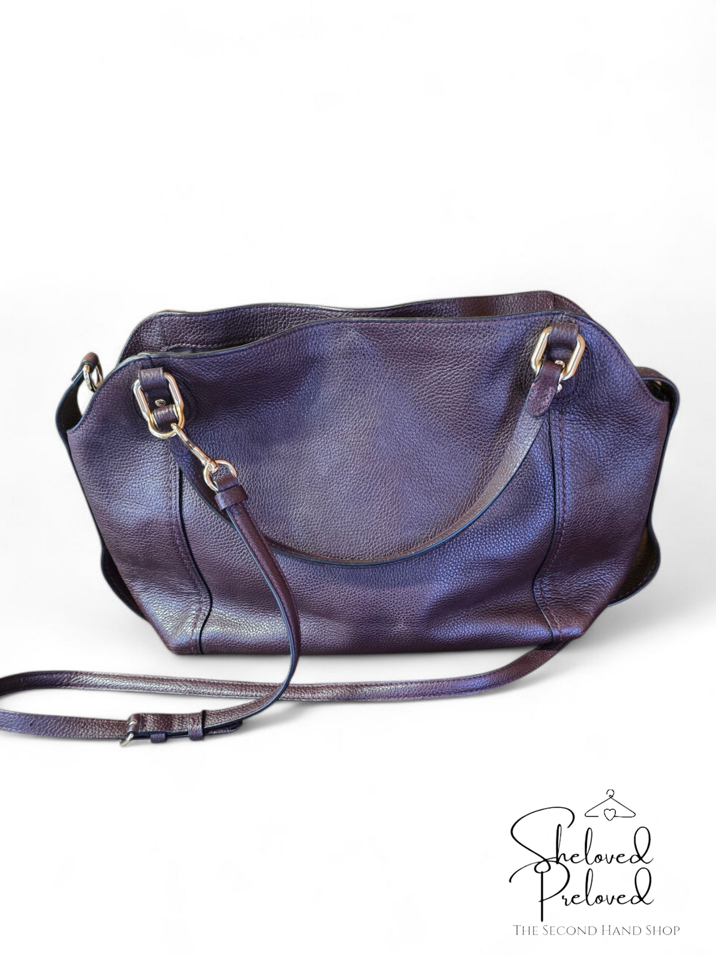 Coach Burgundy Brown Leather Handbag – Medium Size, Adjustable Strap, Creed Patch D1880-57124